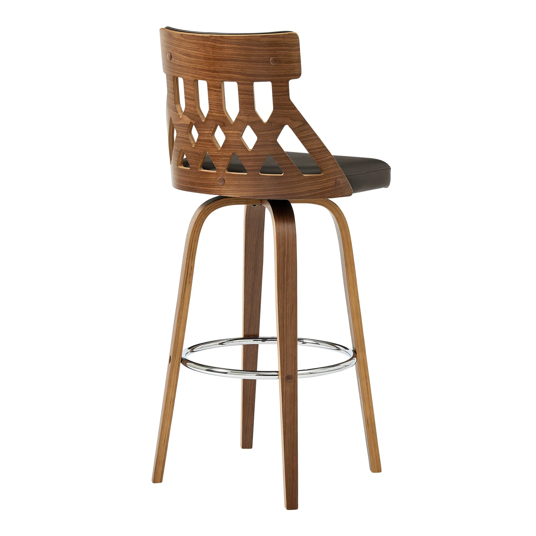 Crux 26" Swivel Counter Stool in Brown Faux Leather and Walnut Wood - Image 4