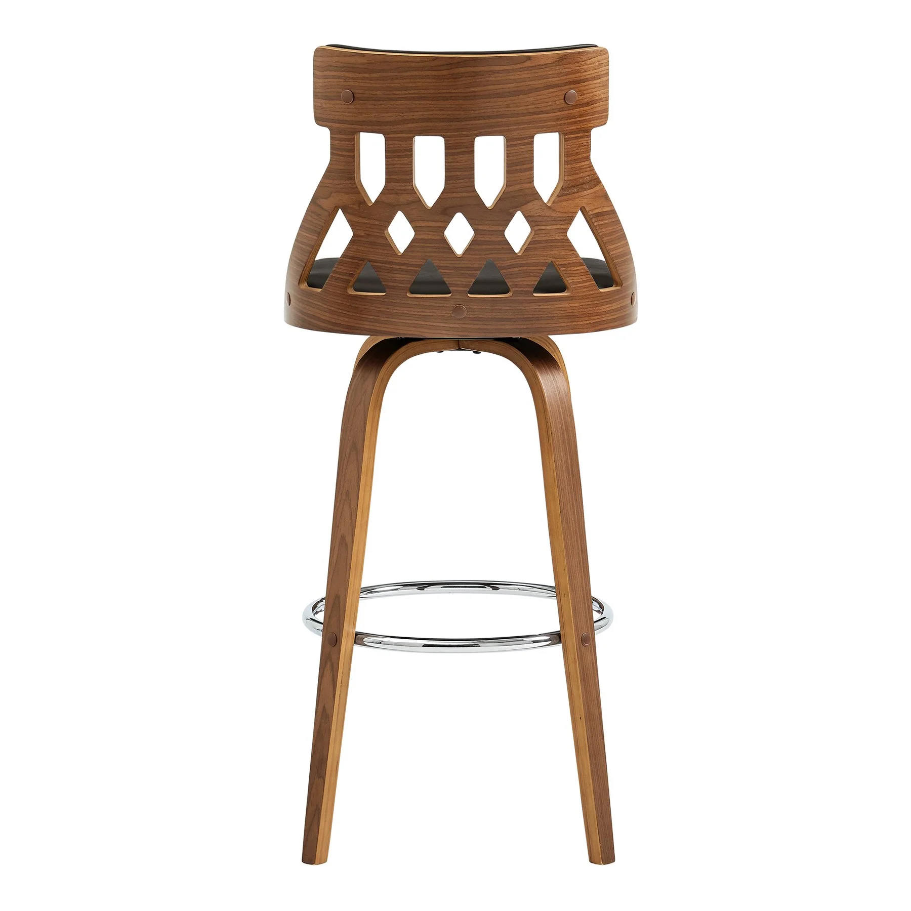 Crux 26" Swivel Counter Stool in Brown Faux Leather and Walnut Wood - Image 5