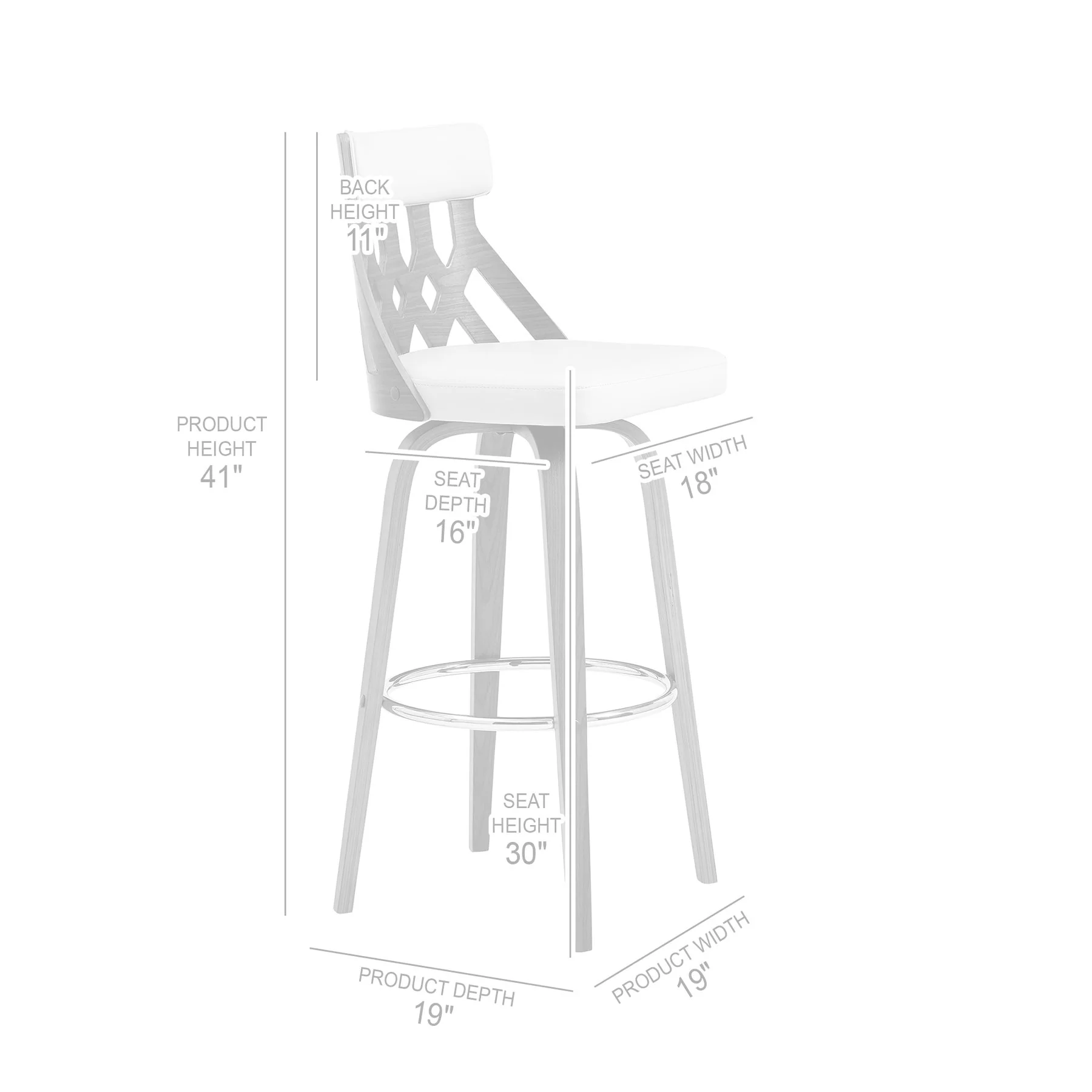 Crux 30" Swivel Bar Stool in Gray Faux Leather and Black Wood - Image 8