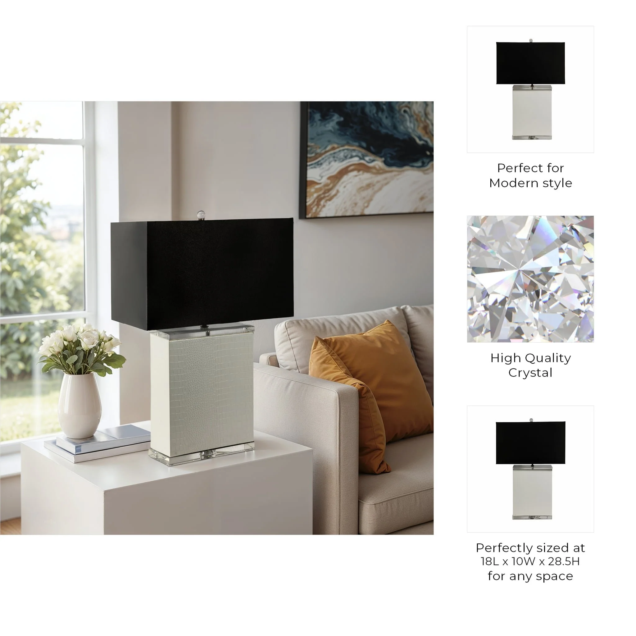 Crystal 29" Table Lamp, White/black - Image 9