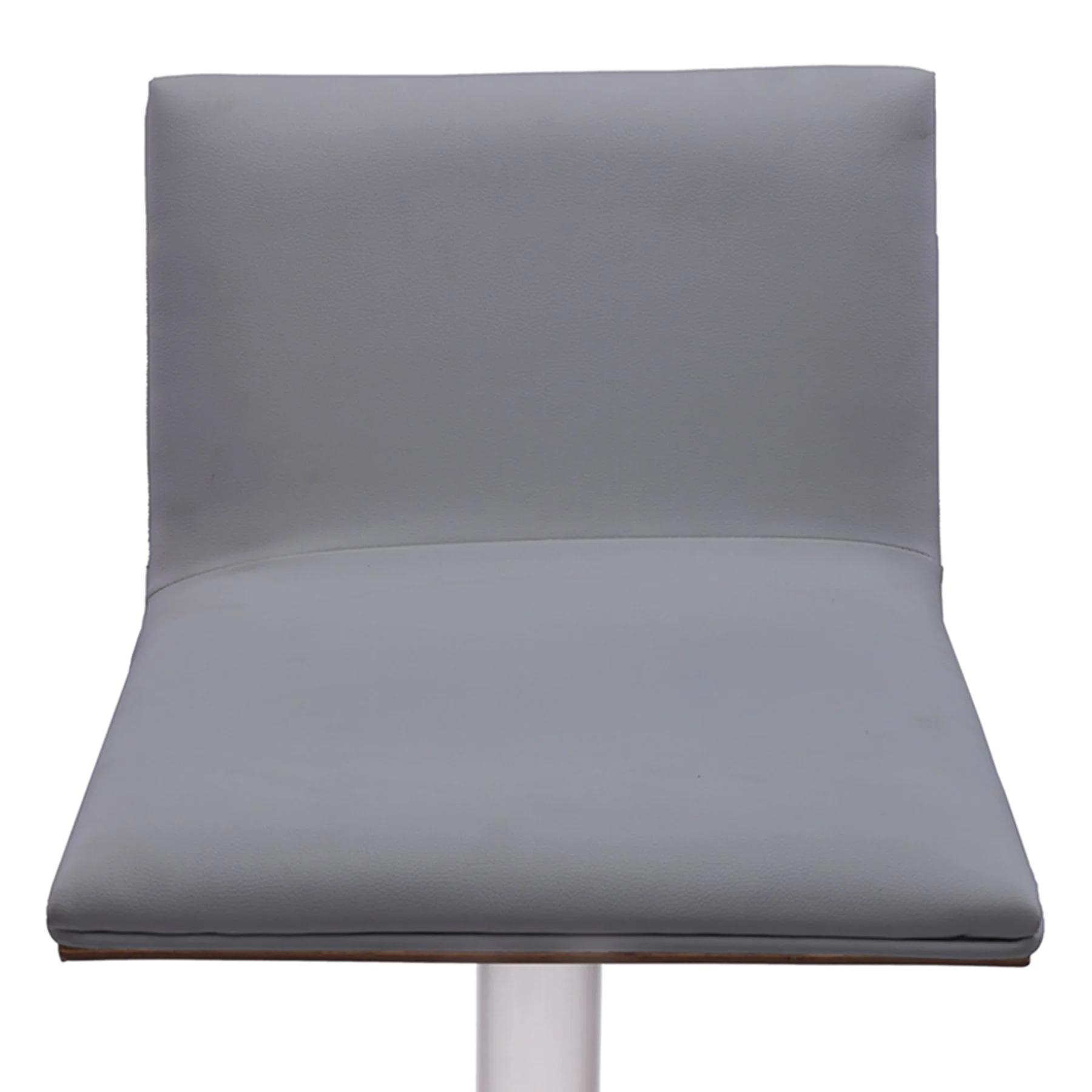 Crystal Barstool in Brushed Stainless Steel finish with Gray Faux Leather and Walnut Back - Image 3