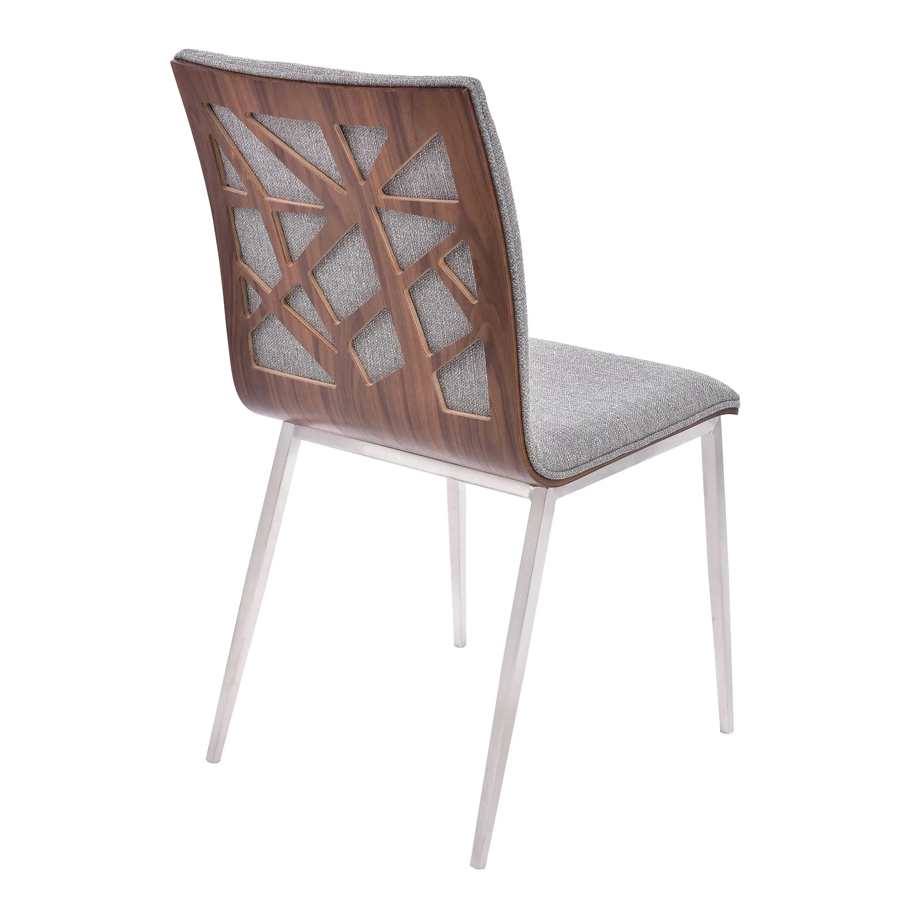 Crystal Dining Chair in Brushed Stainless Steel finish with Gray Fabric and Walnut Back - Set of 2 - Image 2