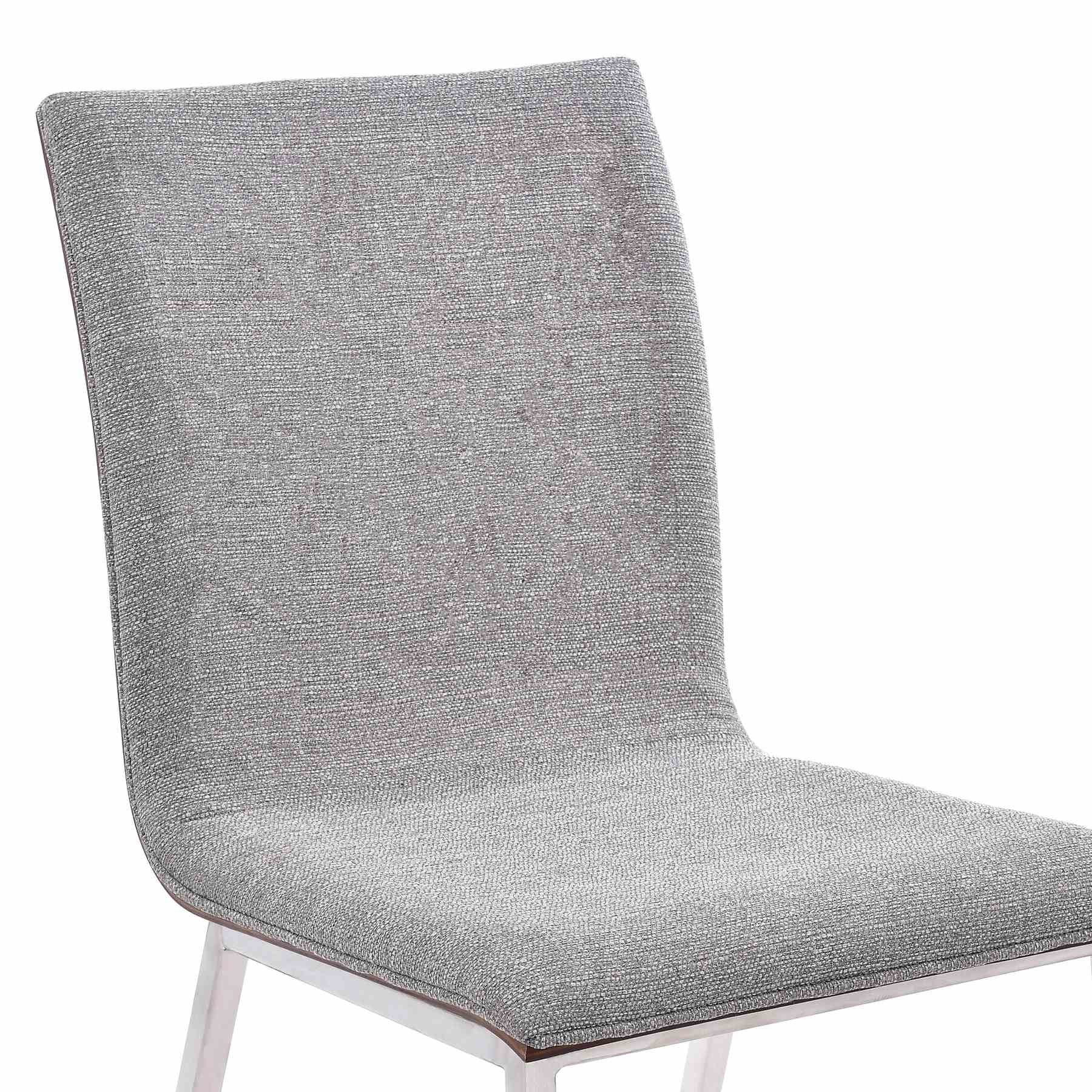 Crystal Dining Chair in Brushed Stainless Steel finish with Gray Fabric and Walnut Back - Set of 2 - Image 3