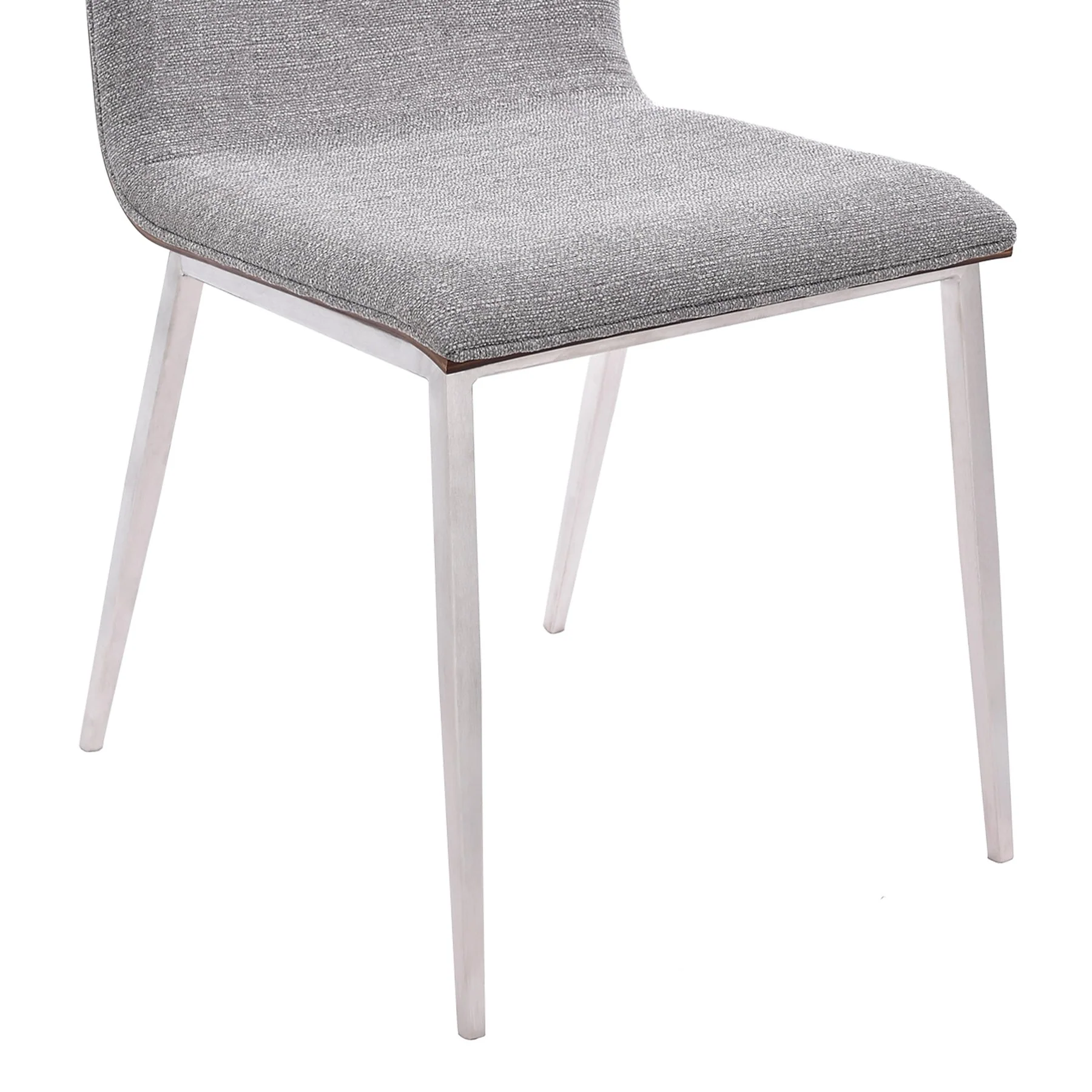 Crystal Dining Chair in Brushed Stainless Steel finish with Gray Fabric and Walnut Back - Set of 2 - Image 4