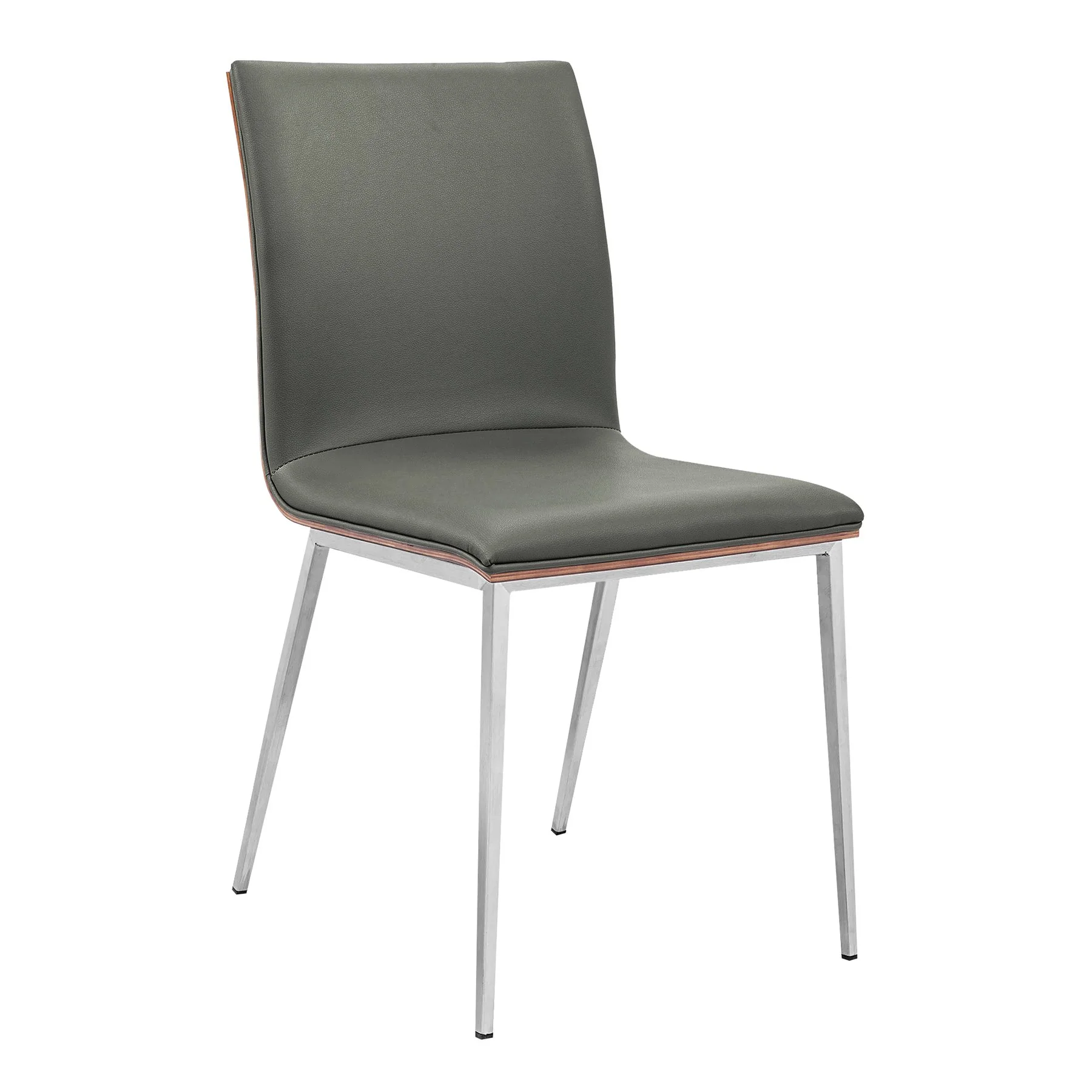 Crystal Dining Chair in Brushed Stainless Steel finish with Gray Faux Leather and Walnut Back - Set of 2 - Image 2