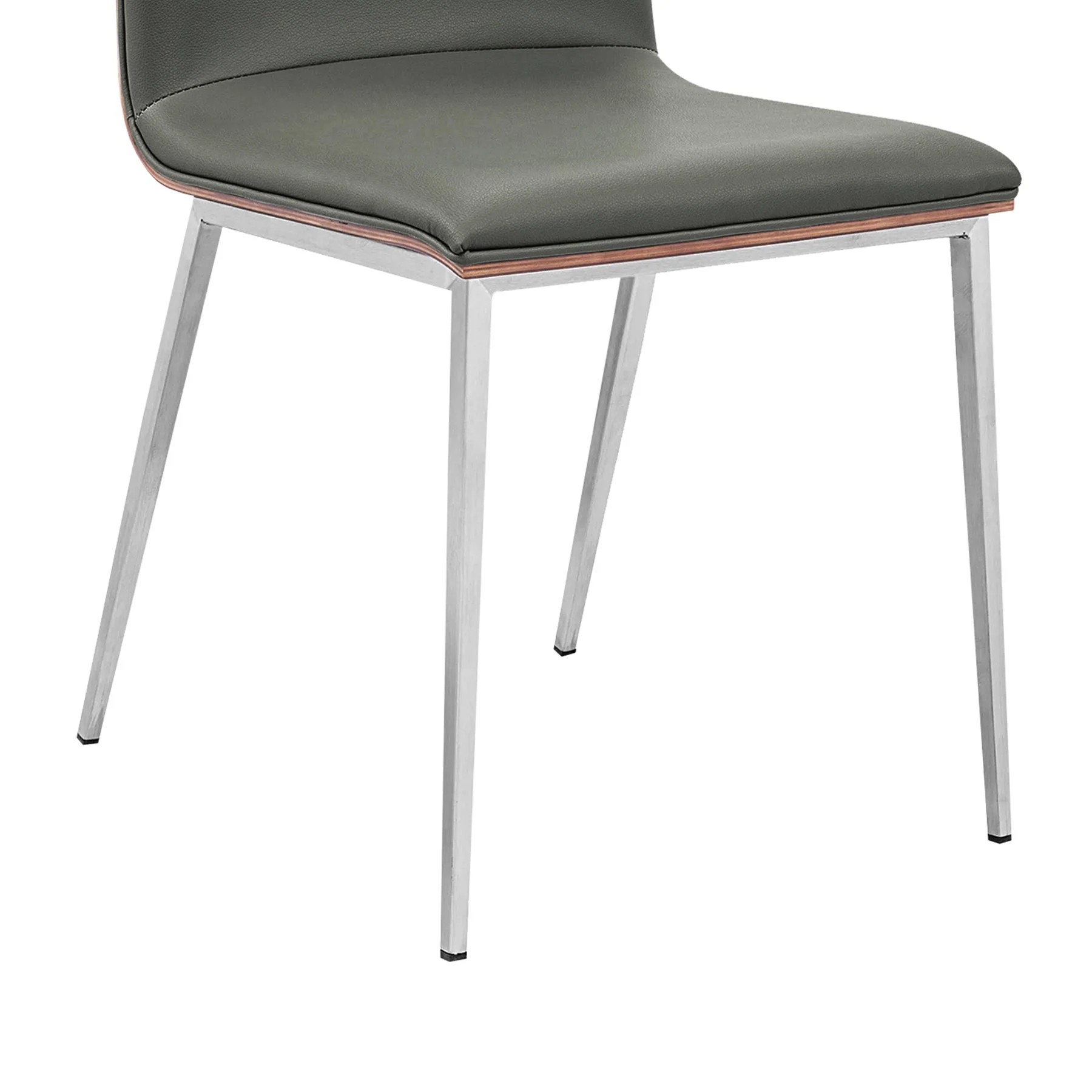 Crystal Dining Chair in Brushed Stainless Steel finish with Gray Faux Leather and Walnut Back - Set of 2 - Image 5