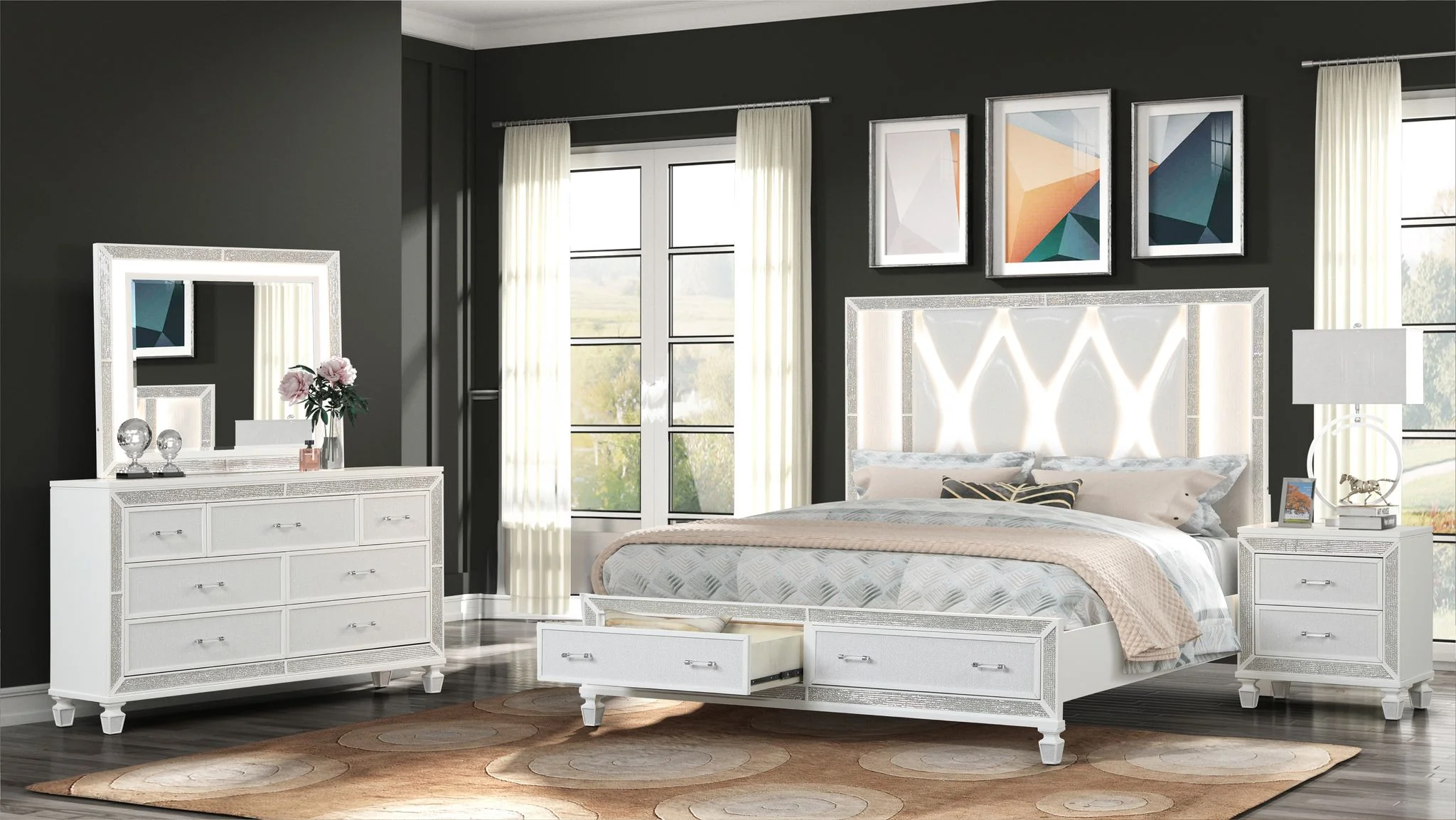 Crystal Queen 4 Pc Bedroom Set White - Image 18