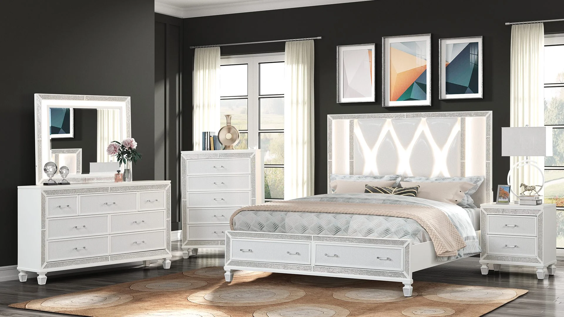 Crystal Queen 4 Pc Bedroom Set White - Image 2