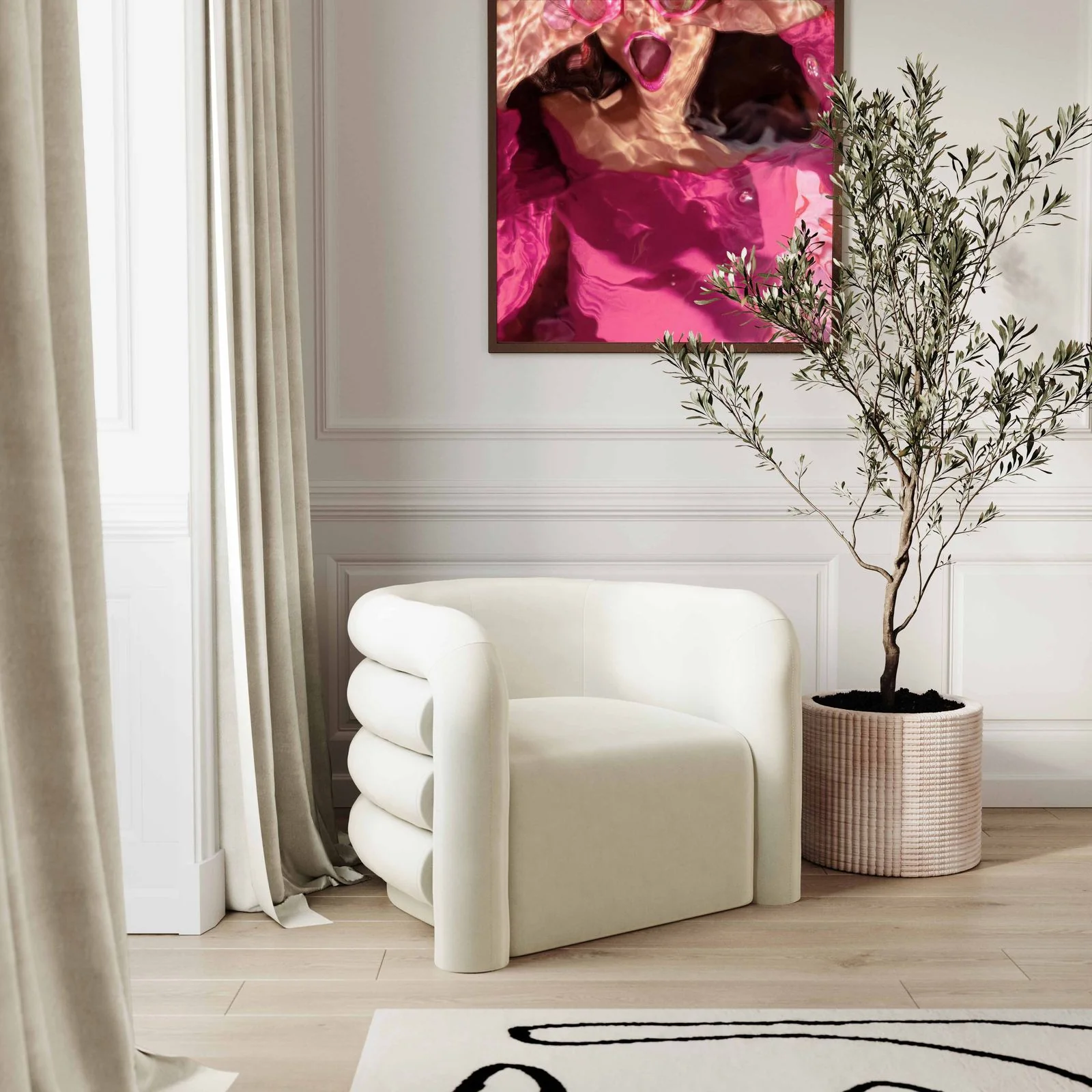 Curves Cream Velvet Lounge Chair - Image 2