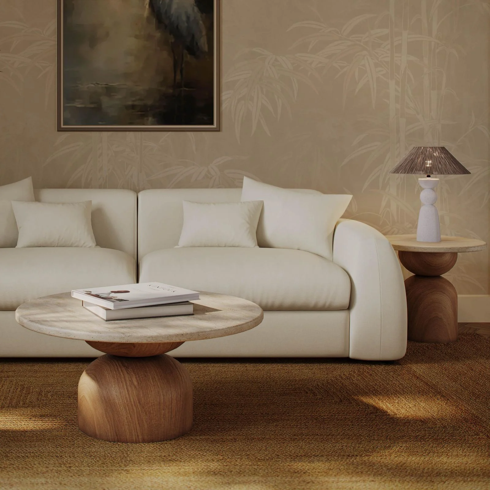 Cynthia Travertine Concrete Indoor / Outdoor Coffee Table - Image 2
