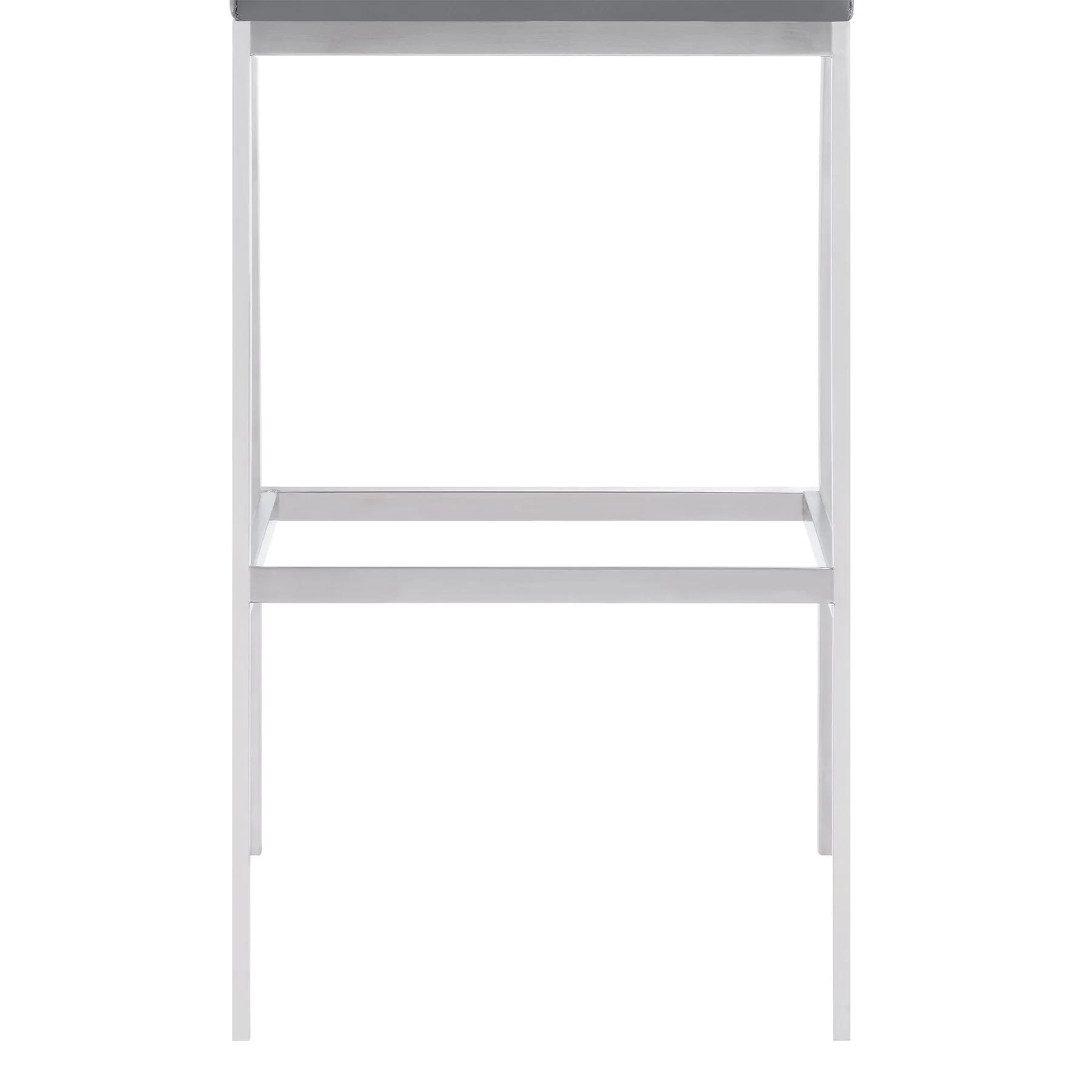 Dakota Mid-Century 26" Bar Height Barstool in Brushed Stainless Steel with Gray Faux Leather and Walnut Wood Finish Back - Image 2