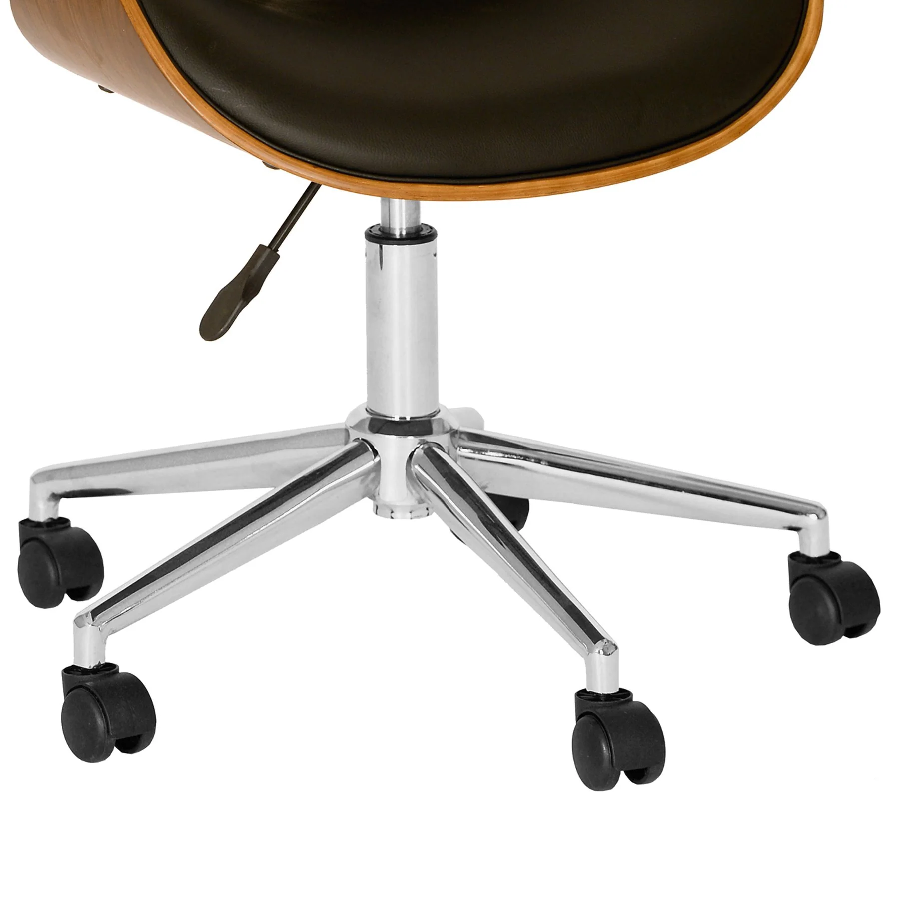 Daphne Modern Office Chair In Chrome Finish with Black Faux Leather And Walnut Veneer Back - Image 3