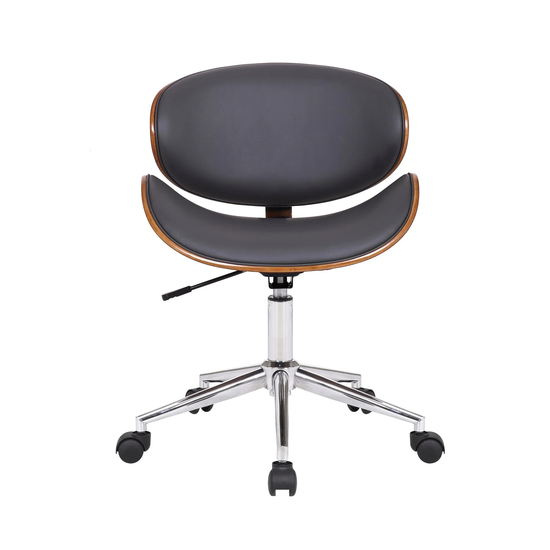 Daphne Modern Office Chair In Chrome Finish with Gray Faux Leather And Walnut Veneer Back - Image 2
