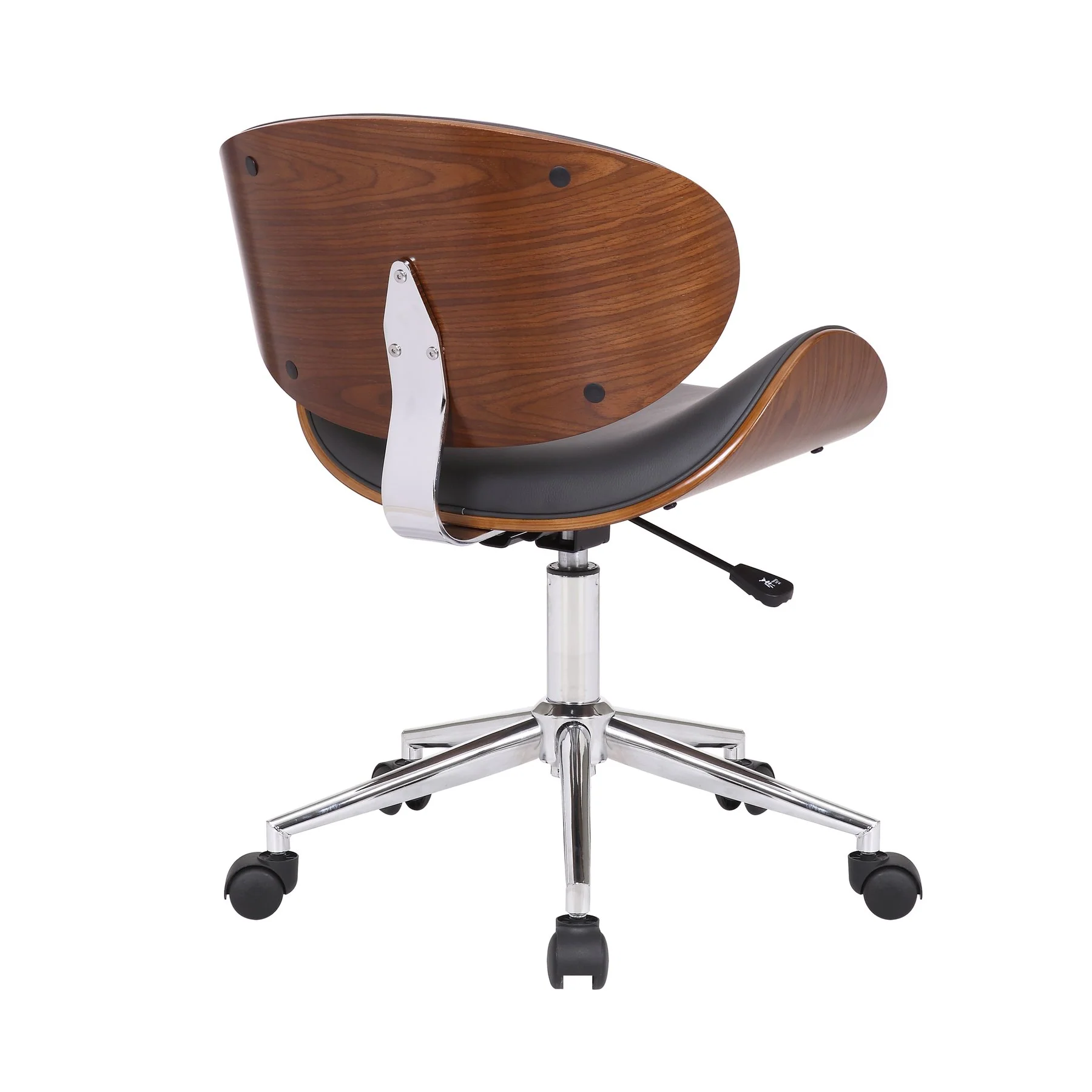 Daphne Modern Office Chair In Chrome Finish with Gray Faux Leather And Walnut Veneer Back - Image 4