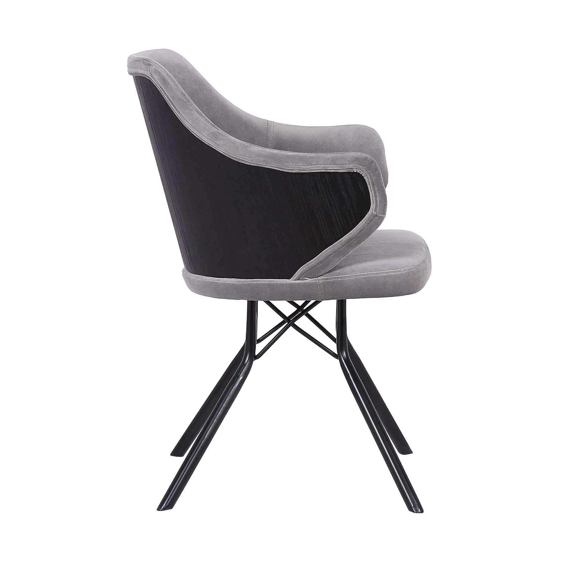 Darcie Contemporary Dining Chair in Black Powder Coated Finish with Gray Velvet and Black Brushed Wood Finish Back - Image 2