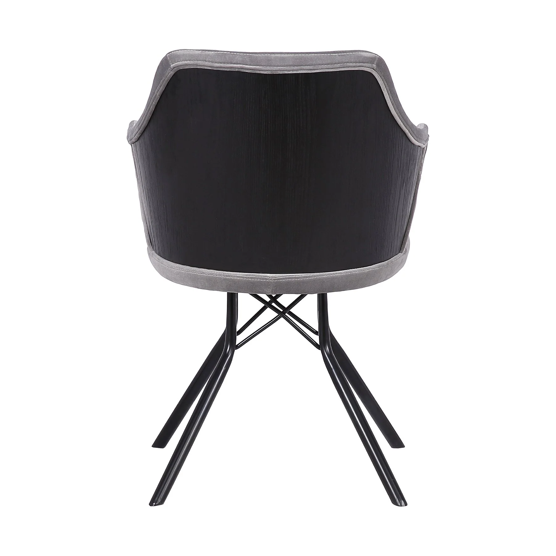 Darcie Contemporary Dining Chair in Black Powder Coated Finish with Gray Velvet and Black Brushed Wood Finish Back - Image 3