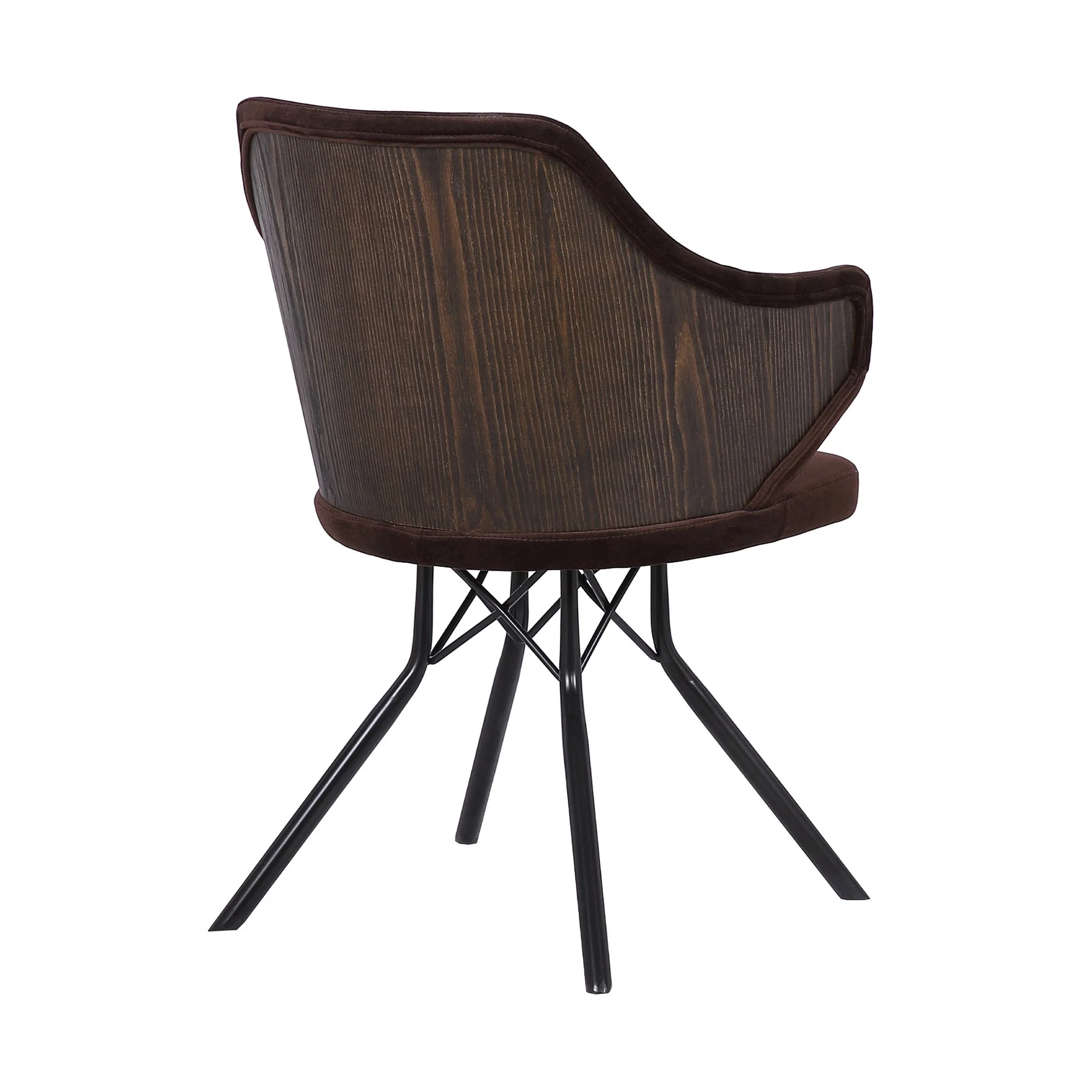 Darcie Mid-Century Dining Chair in Black Powder Coated Finish with Brown Velvet and Walnut Glazed Wood Finish Back - Image 2