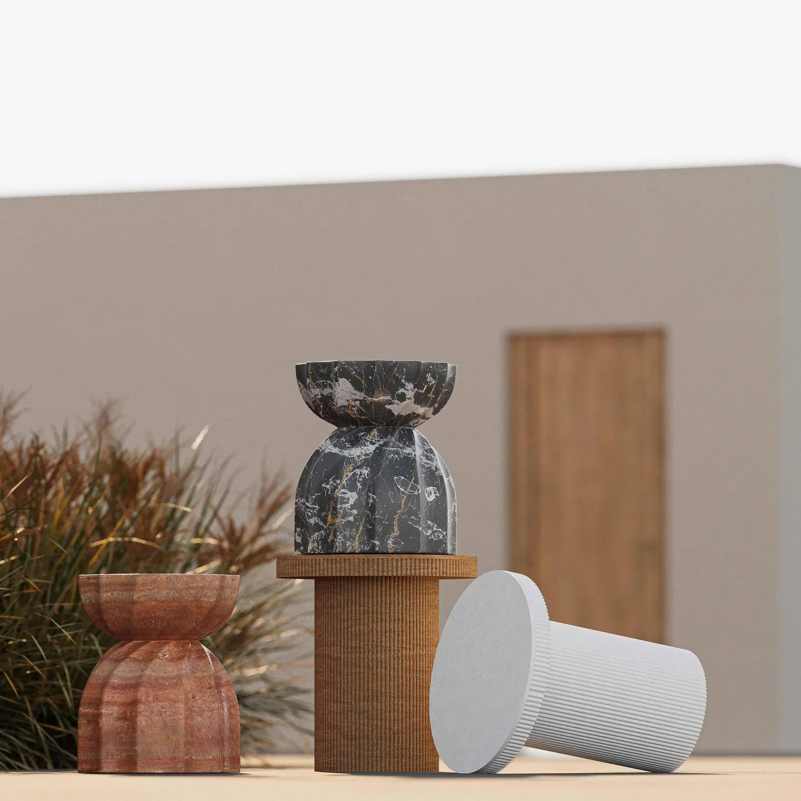Darcy Faux Travertine Concrete Side Table - Image 2