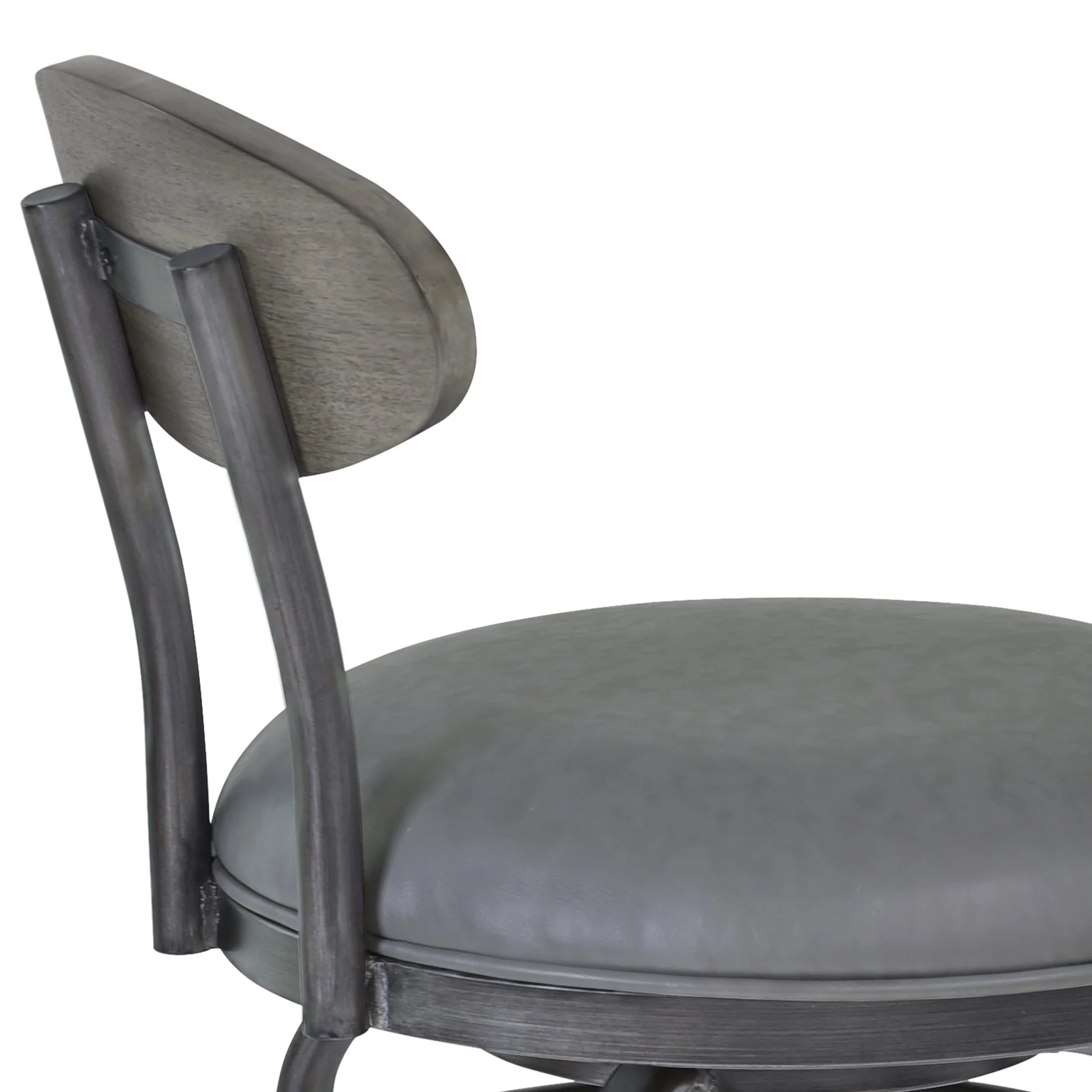 Davis 30" Bar Height Metal Swivel Barstool in Vintage Gray Faux Leather with Mineral Finish and Gray Walnut Wood Back - Image 5