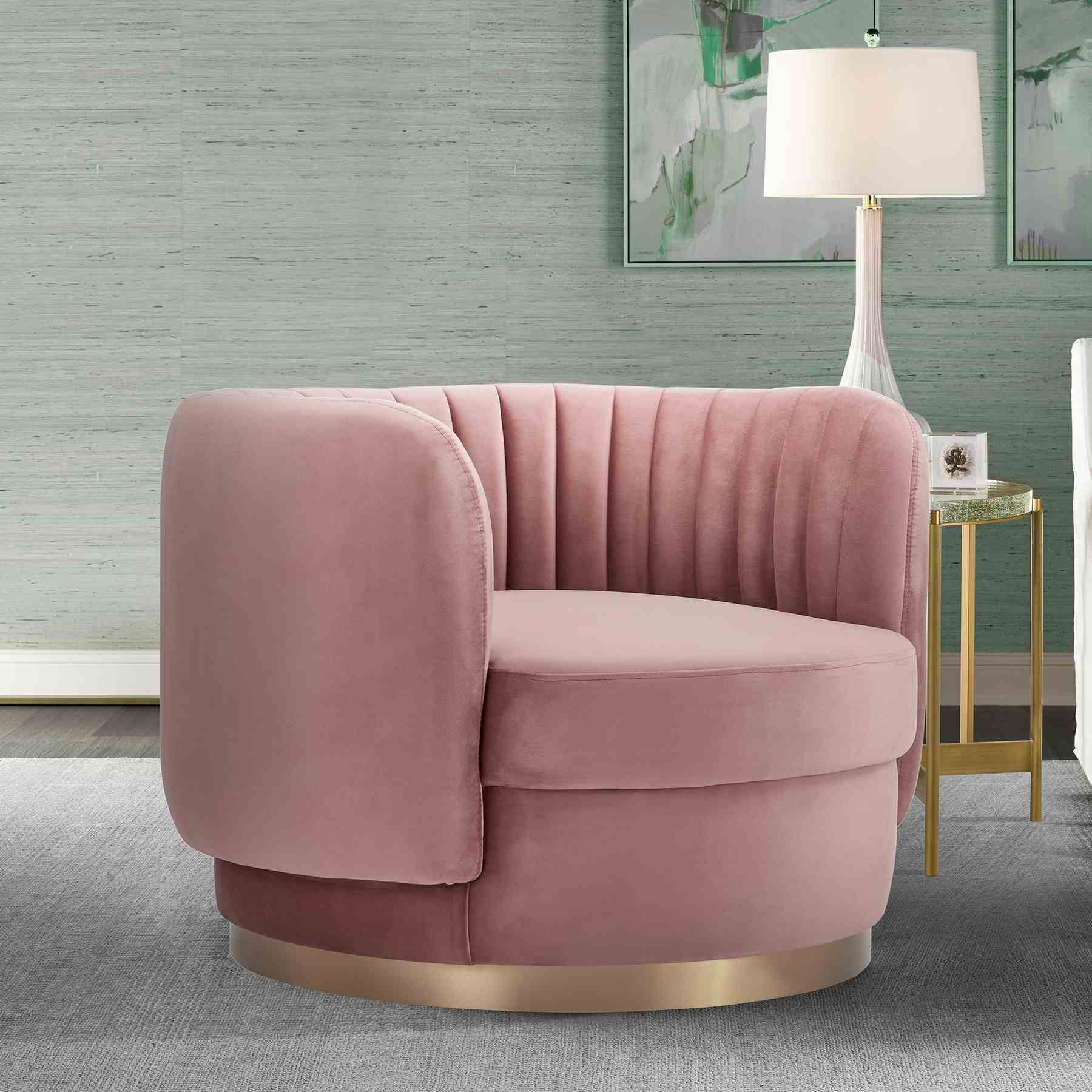 Davy Blush Velvet Swivel Accent Chair with Gold Base - Image 7
