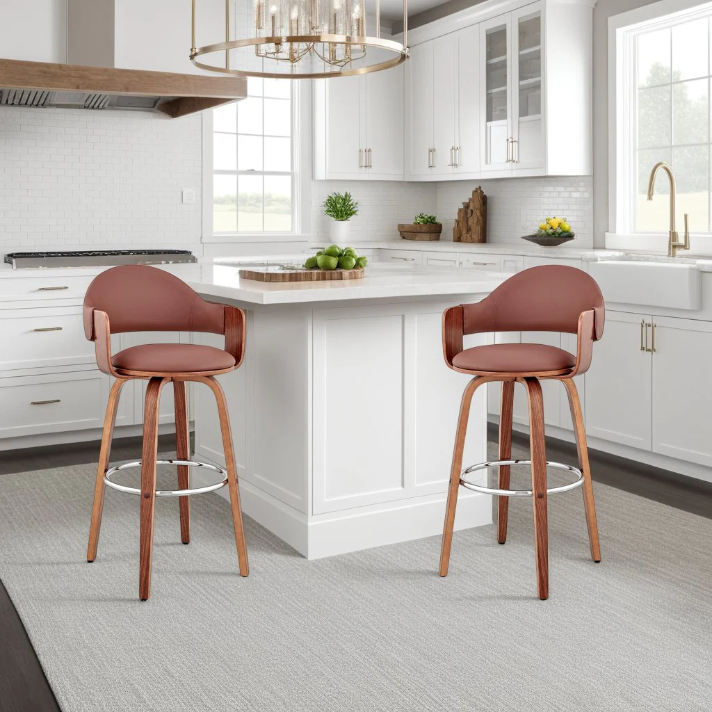 Daxton 26" Brown Faux Leather and Walnut Wood Bar Stool - Image 11