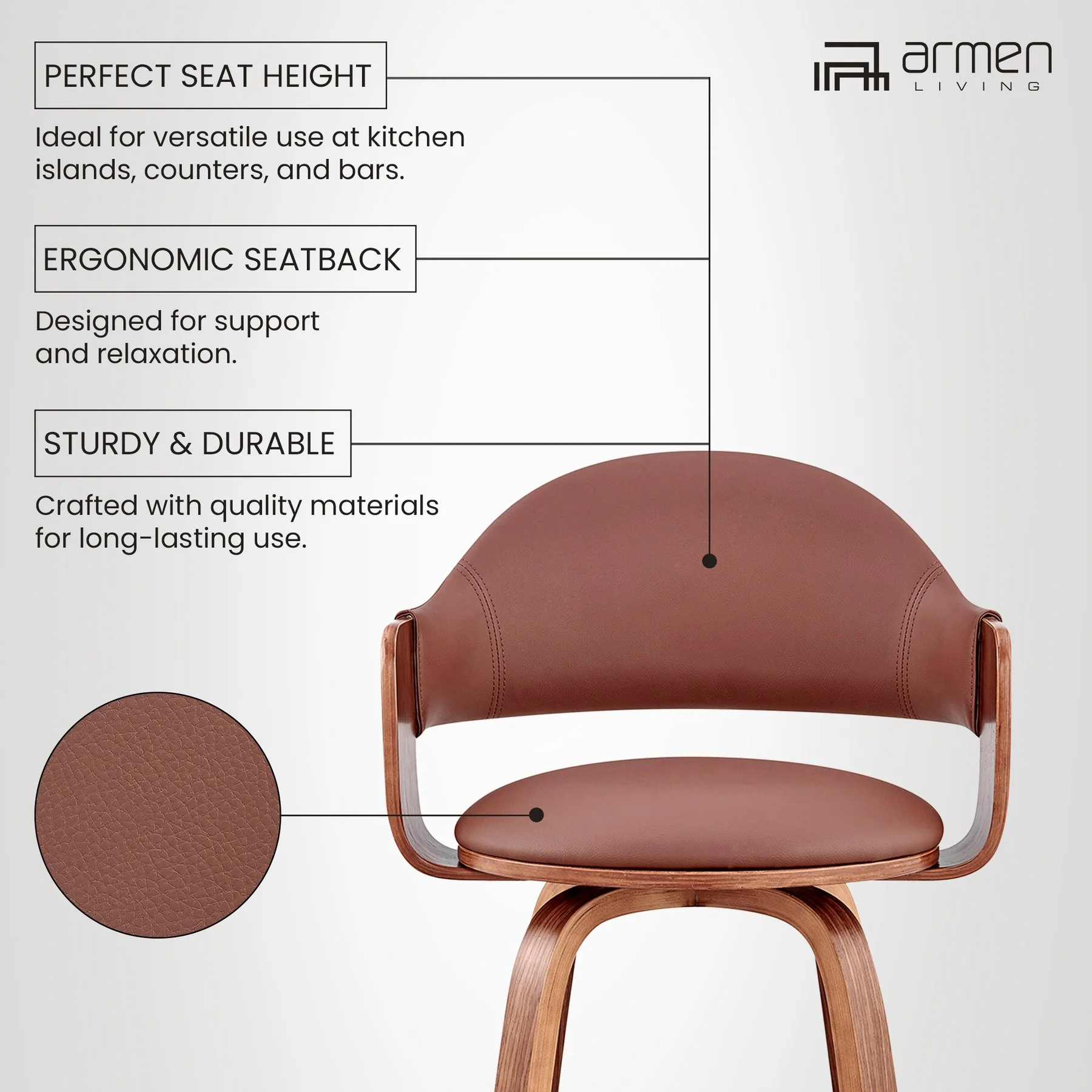 Daxton 26" Brown Faux Leather and Walnut Wood Bar Stool - Image 12