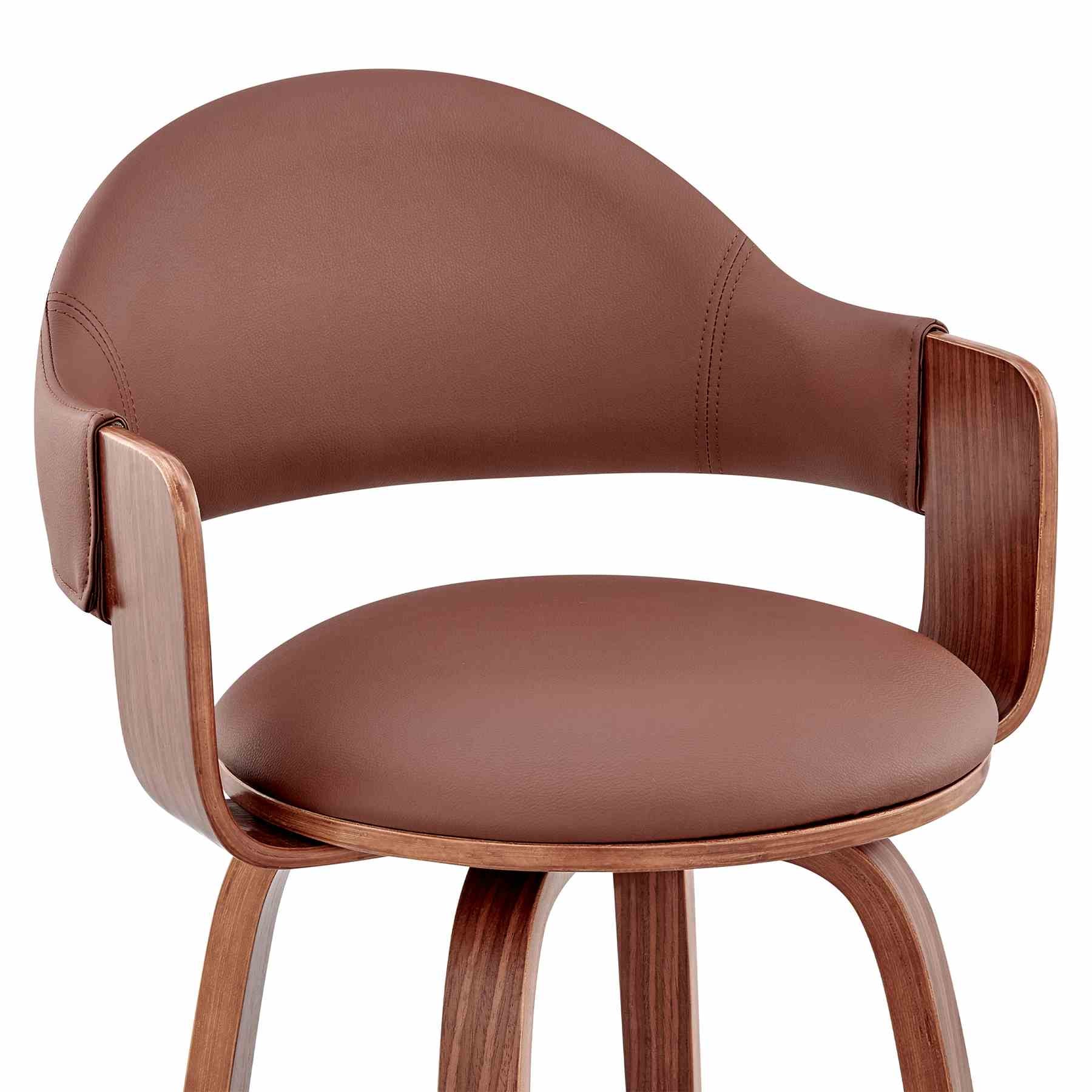 Daxton 26" Brown Faux Leather and Walnut Wood Bar Stool - Image 6