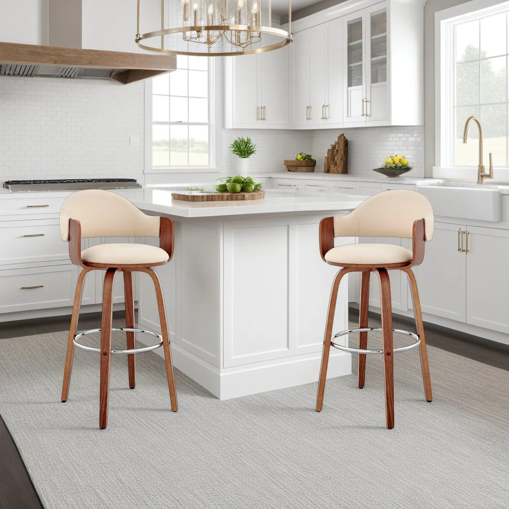 Daxton 26" Cream Faux Leather and Walnut Wood Bar Stool - Image 11