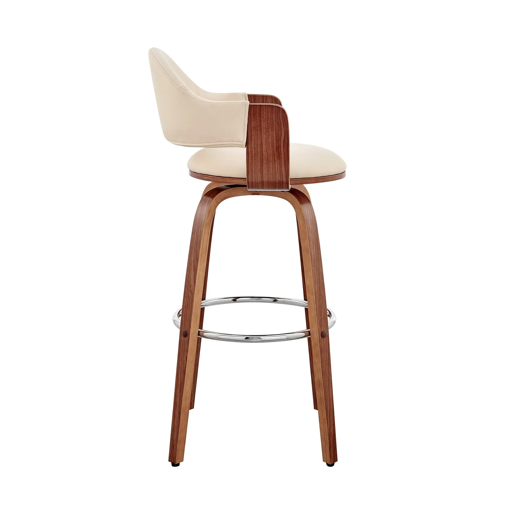 Daxton 26" Cream Faux Leather and Walnut Wood Bar Stool - Image 3