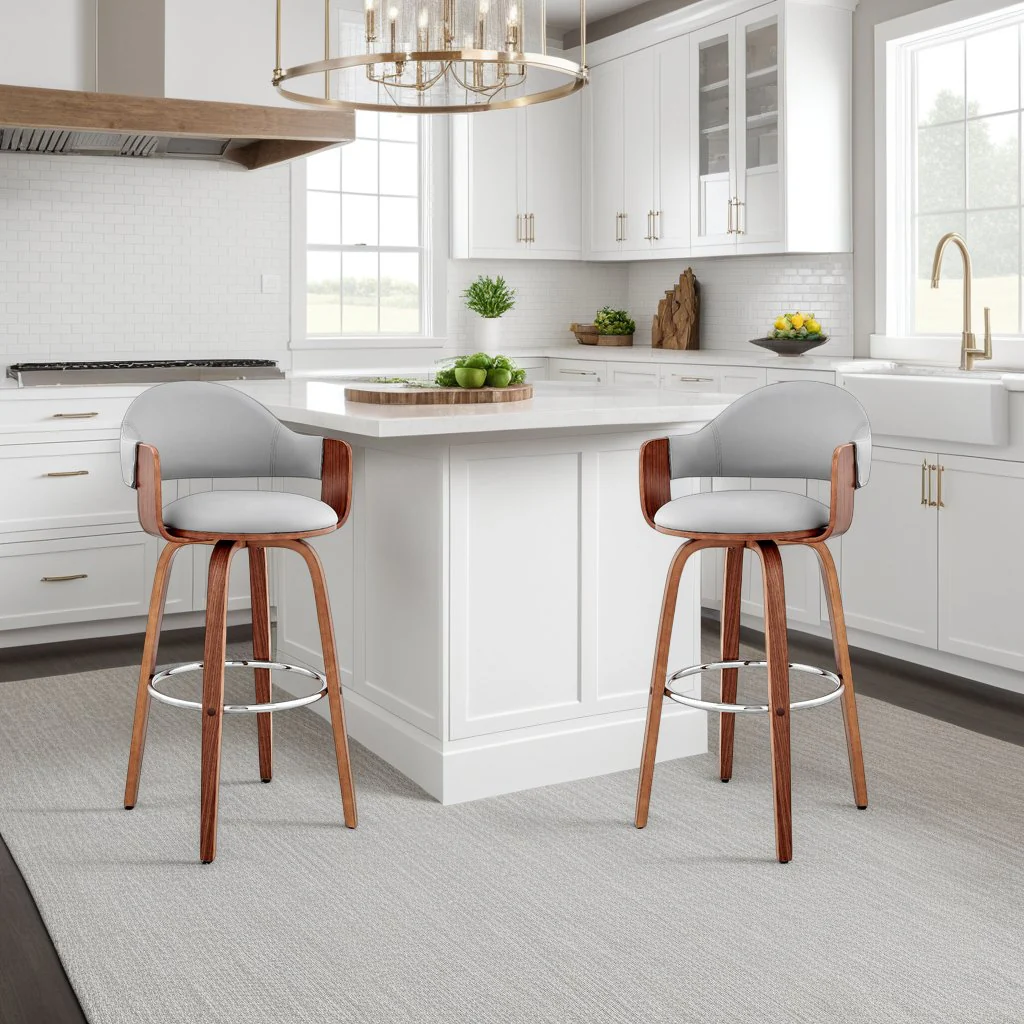 Daxton 26" Gray Faux Leather and Walnut Wood Bar Stool - Image 11