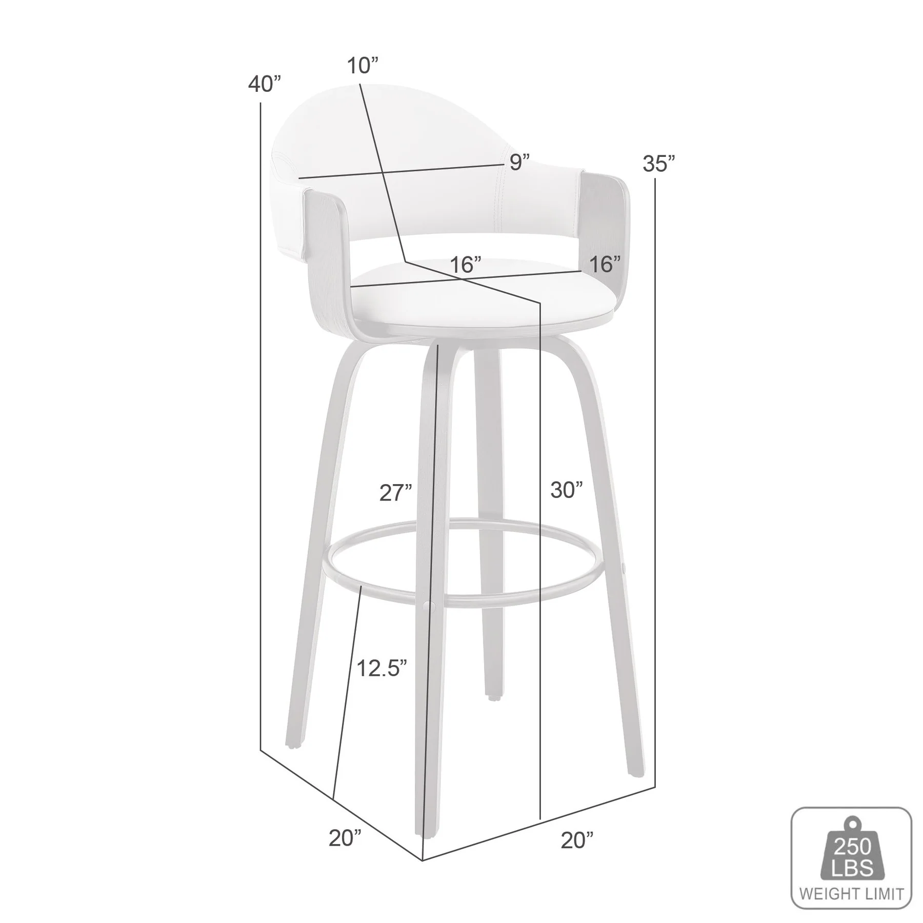 Daxton 30" Brown Faux Leather and Walnut Wood Bar Stool - Image 10