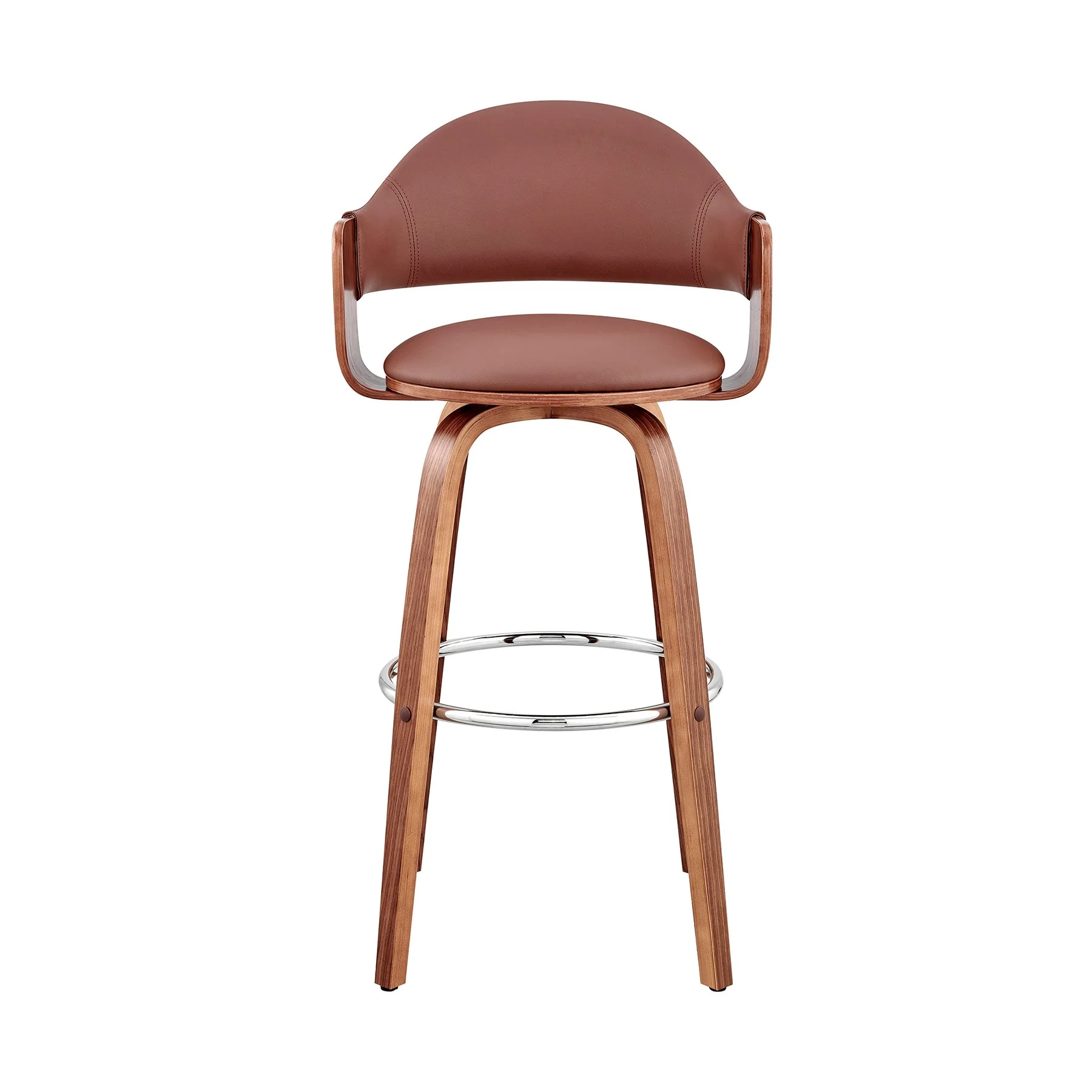 Daxton 30" Brown Faux Leather and Walnut Wood Bar Stool - Image 2
