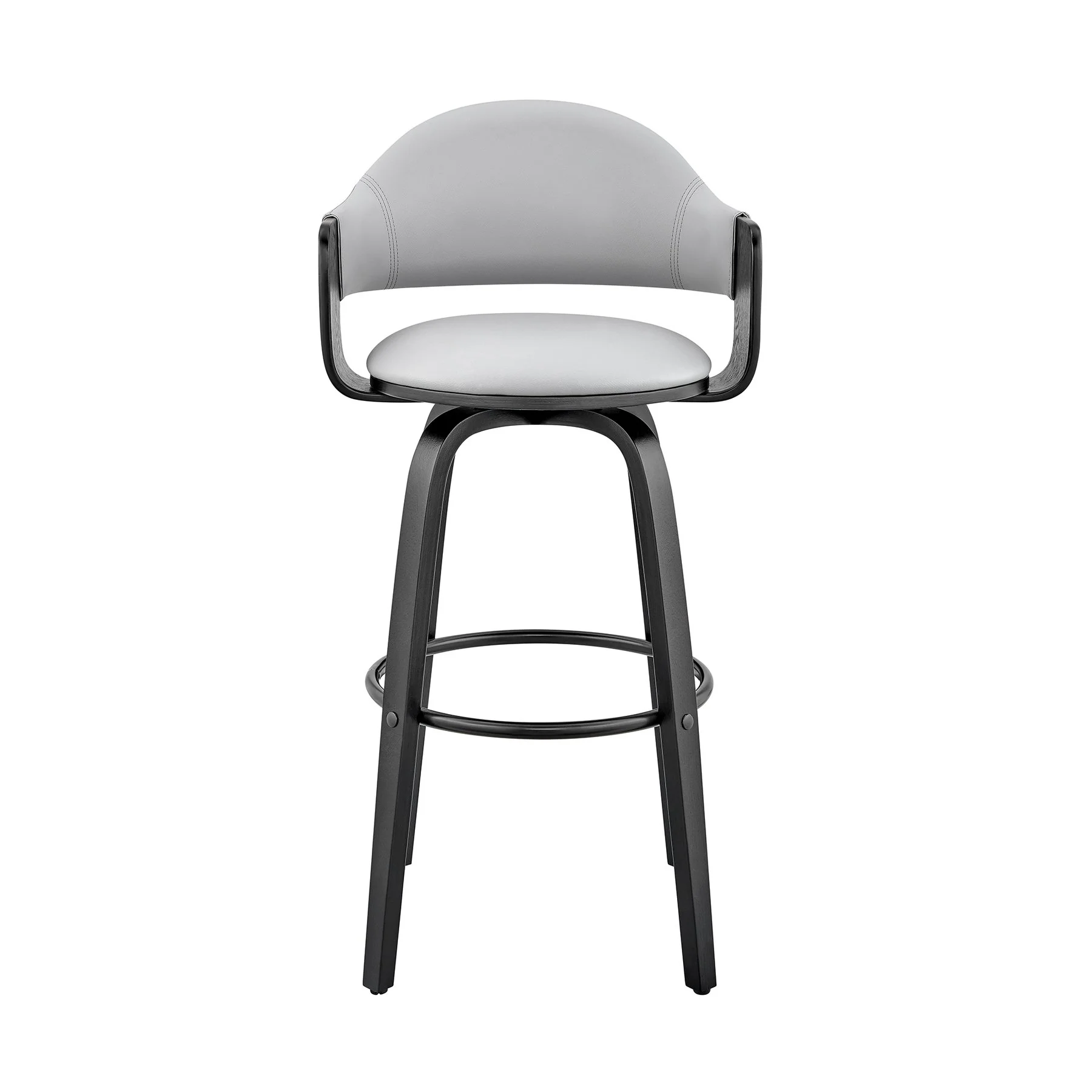 Daxton 30" Gray Faux Leather and Black Wood Bar Stool - Image 2