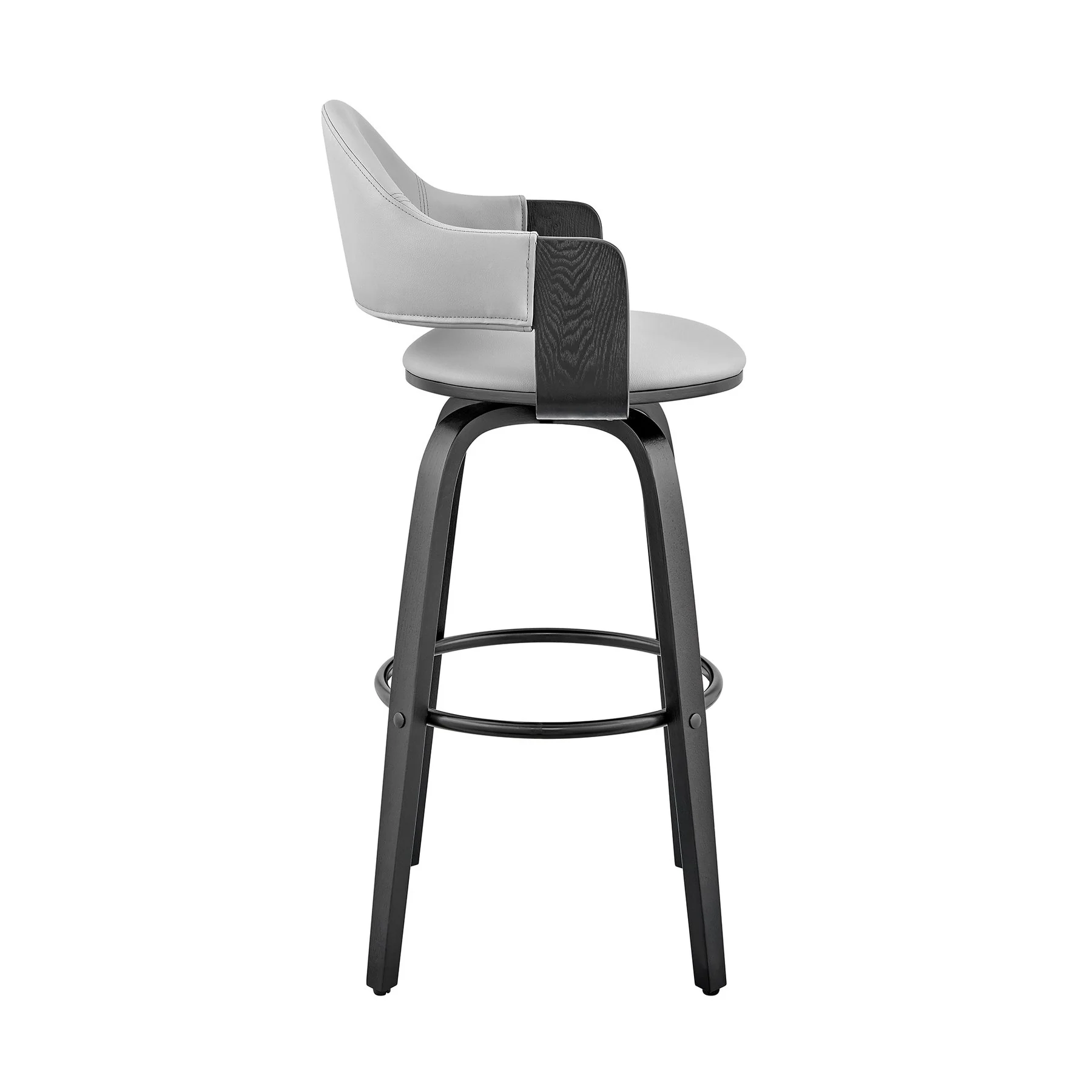 Daxton 30" Gray Faux Leather and Black Wood Bar Stool - Image 3