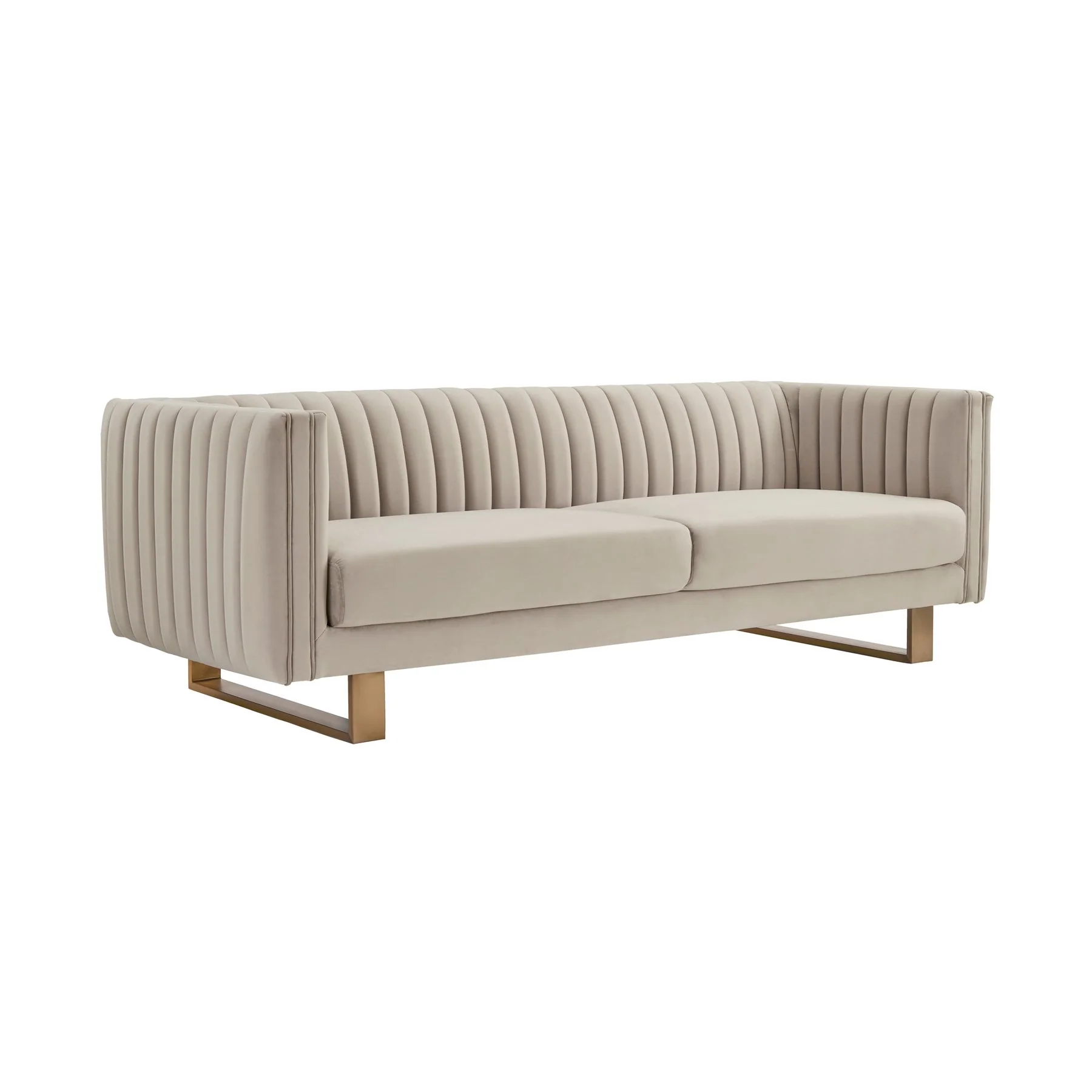 Delilah 86" Beige Velvet Square Arm Sofa with Gold Legs - Image 2