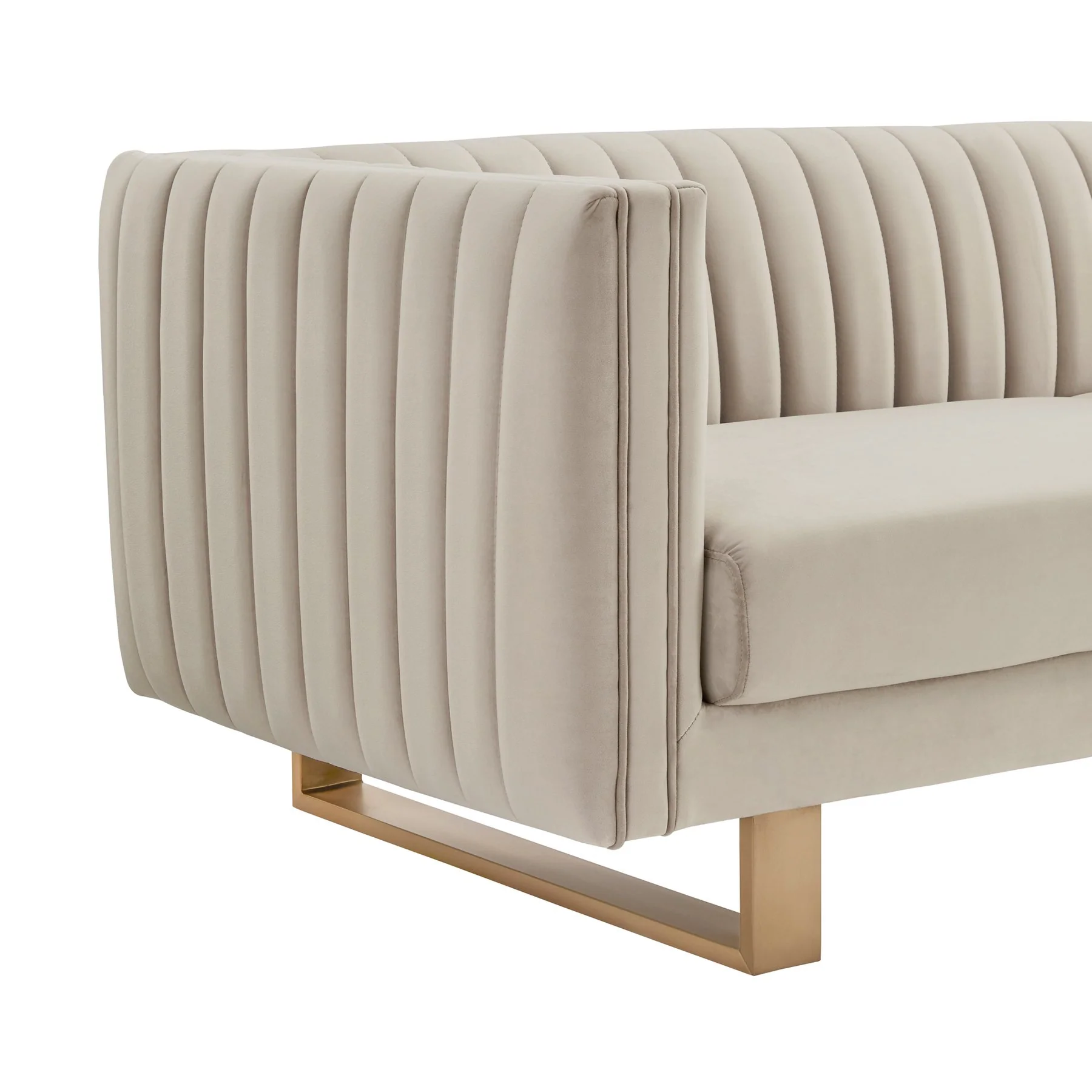 Delilah 86" Beige Velvet Square Arm Sofa with Gold Legs - Image 4