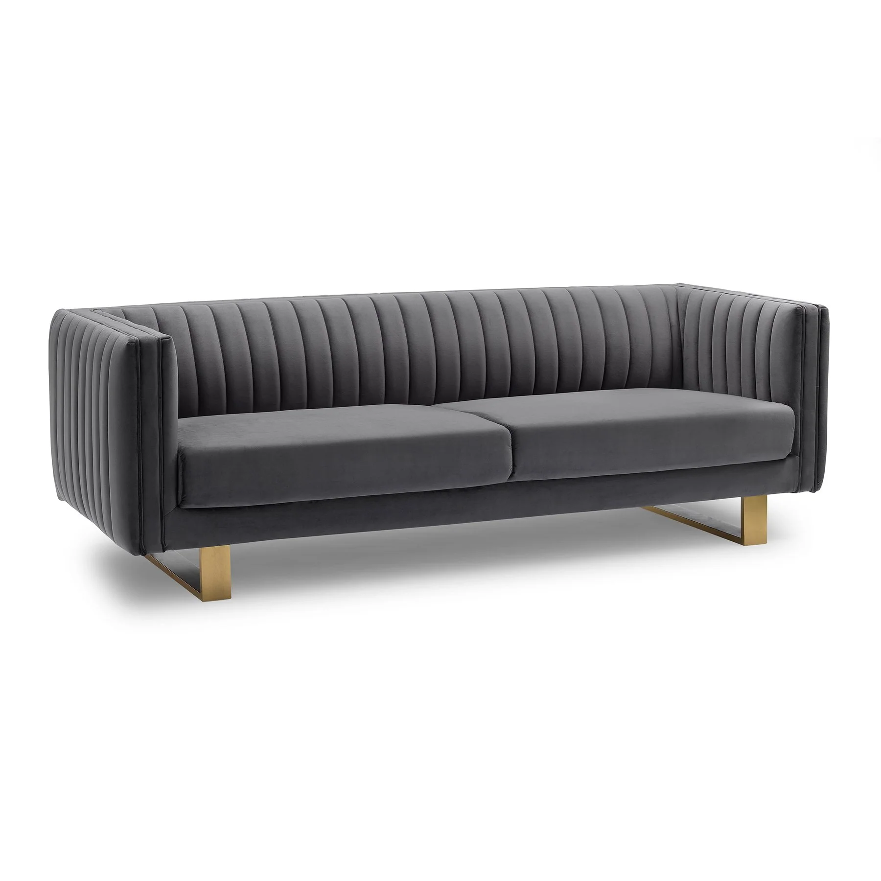 Delilah Dark Gray Velvet Sofa with Matte Gold Legs - Image 2