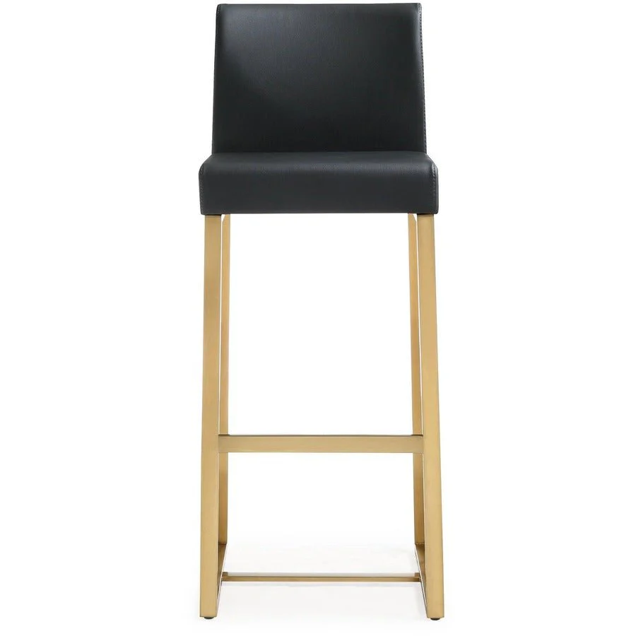 Denmark Black Performance Vegan Leather and Gold Steel Barstool - Set of 2 - Image 5