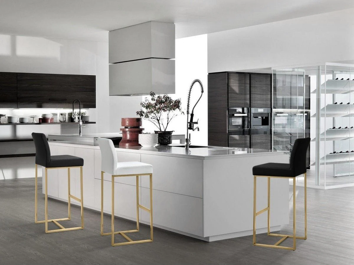 Denmark Black Performance Vegan Leather and Gold Steel Counter Stool - Set of 2 - Image 2