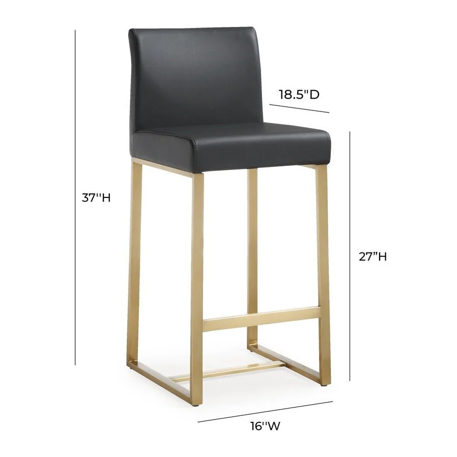 Denmark Black Performance Vegan Leather and Gold Steel Counter Stool - Set of 2 - Image 9