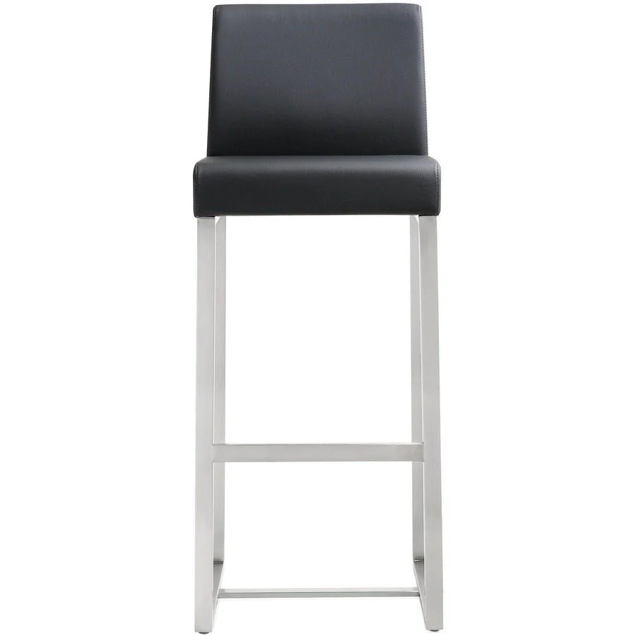 Denmark Black Performance Vegan Leather and Stainless Steel Barstool - Set of 2 - Image 5