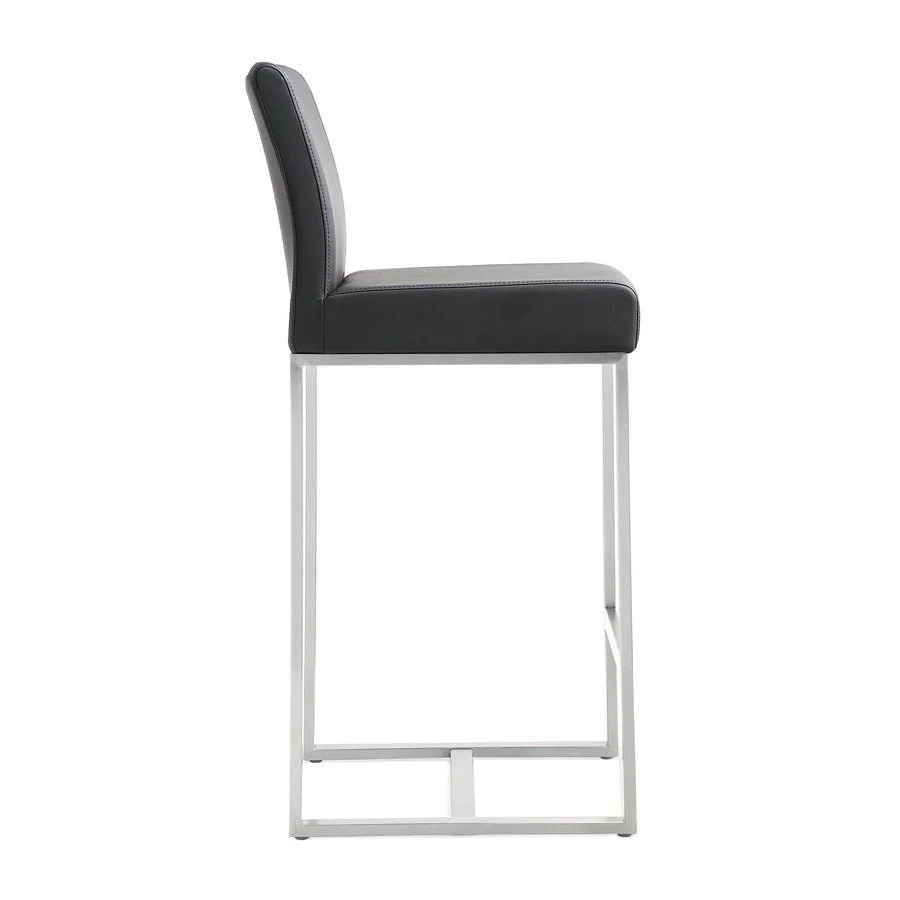 Denmark Black Performance Vegan Leather and Stainless Steel Counter Stool - Set of 2 - Image 4