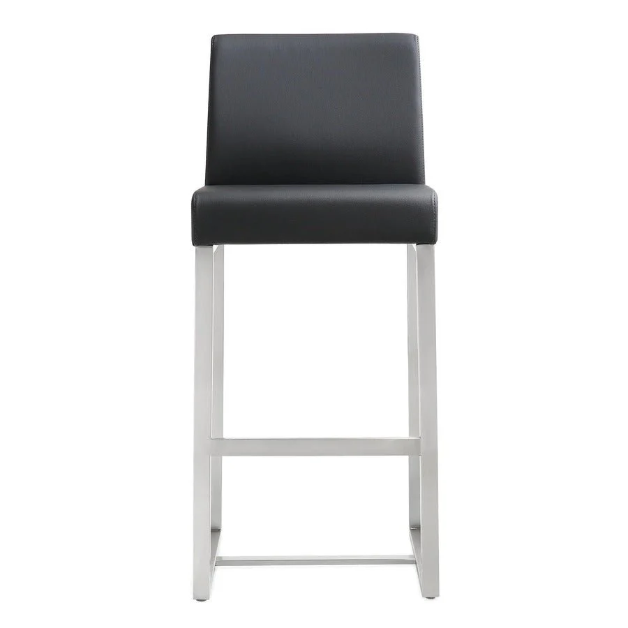 Denmark Black Performance Vegan Leather and Stainless Steel Counter Stool - Set of 2 - Image 5
