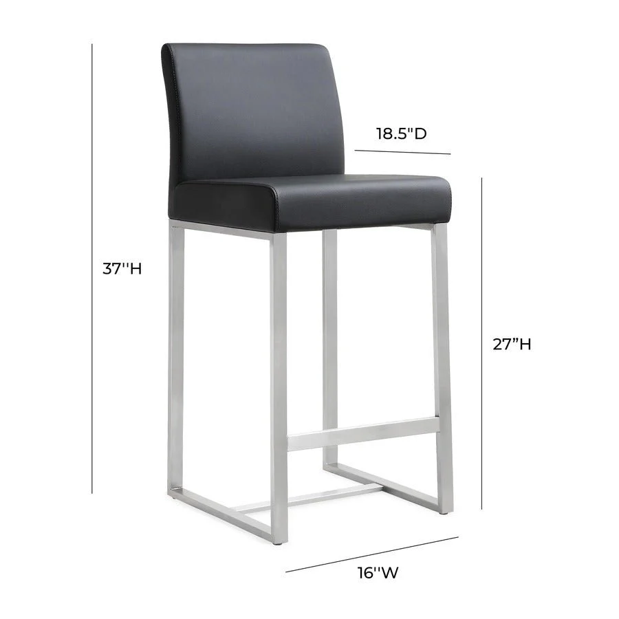 Denmark Black Performance Vegan Leather and Stainless Steel Counter Stool - Set of 2 - Image 9