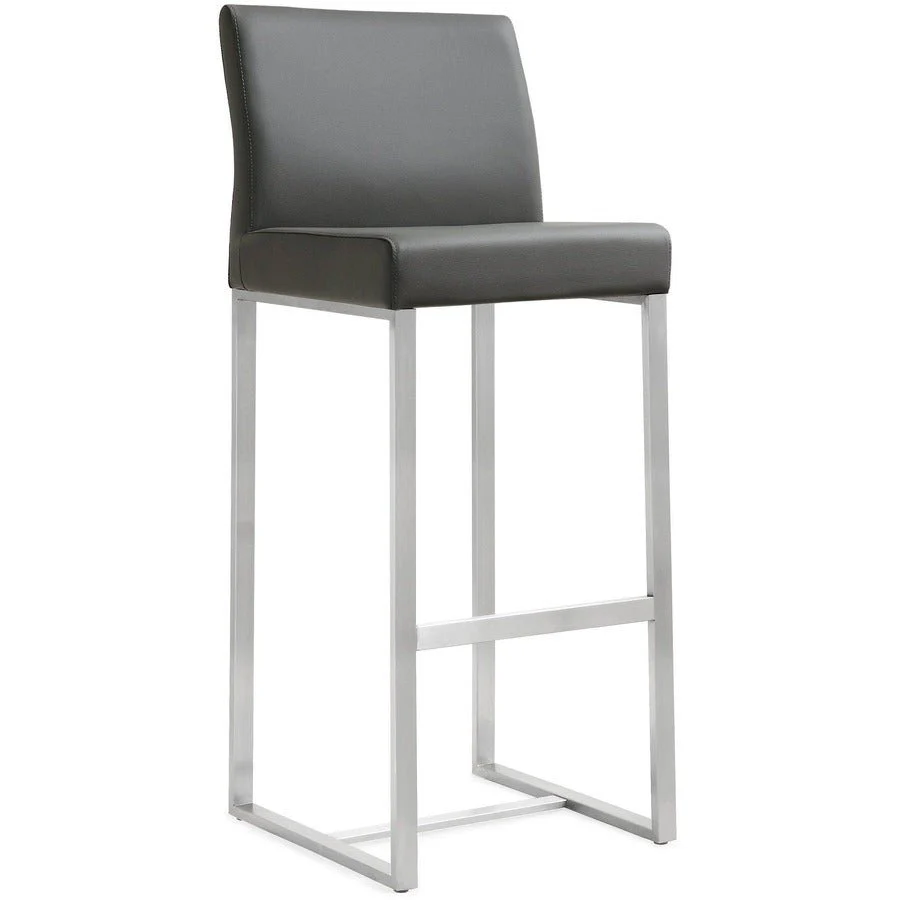 Denmark Grey Performance Vegan Leather and Stainless Steel Barstool - Set of 2 - Image 3