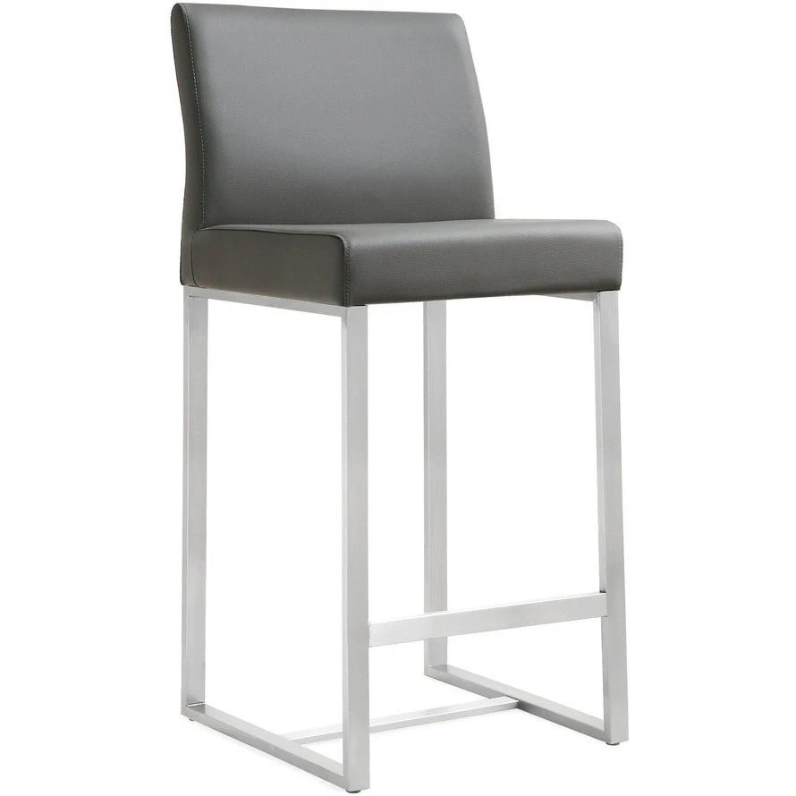Denmark Grey Performance Vegan Leather and Stainless Steel Counter Stool - Set of 2 - Image 3