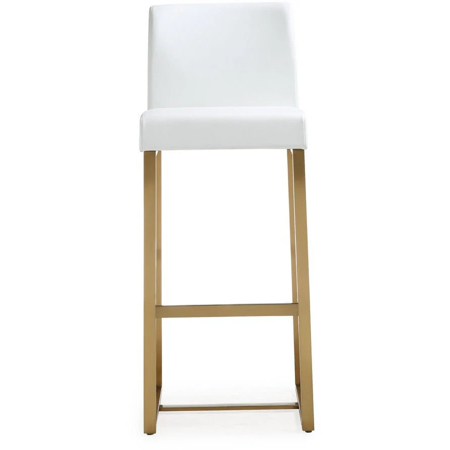 Denmark White Performance Vegan Leather and Gold Steel Barstool - Set of 2 - Image 4