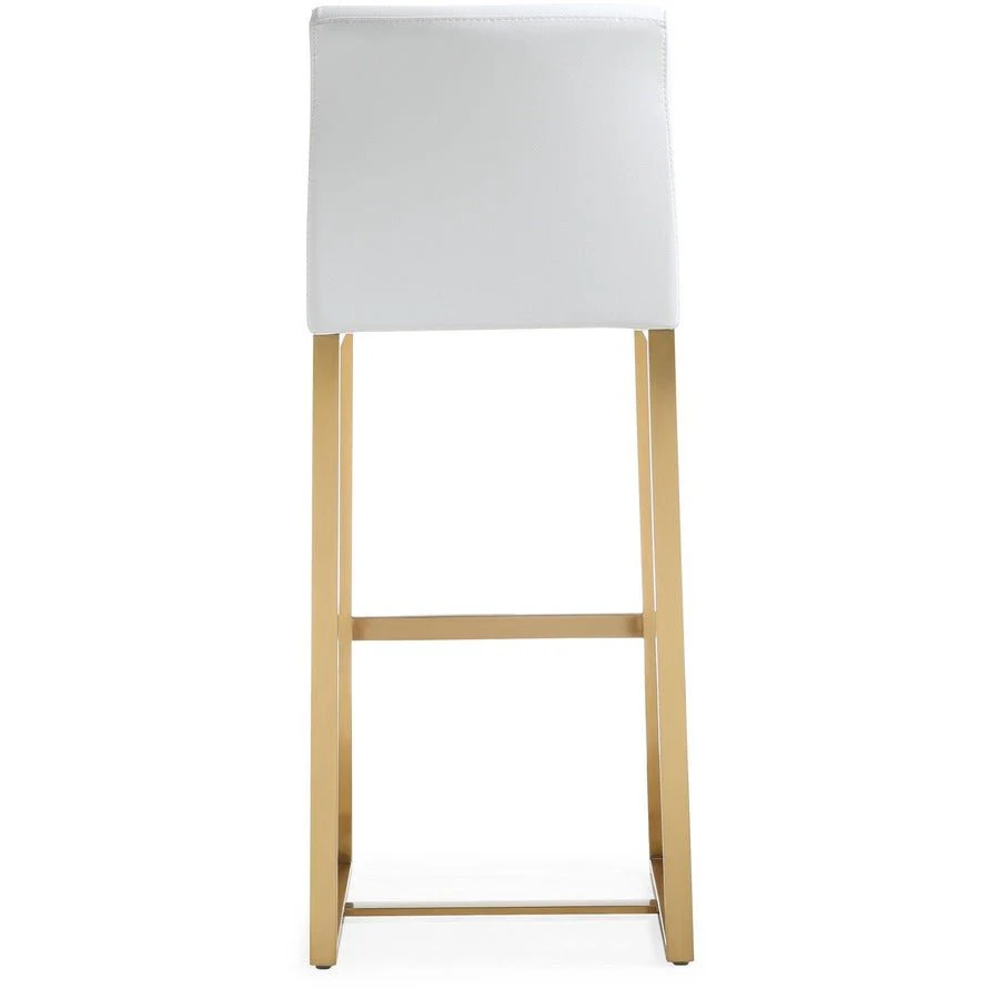 Denmark White Performance Vegan Leather and Gold Steel Barstool - Set of 2 - Image 6