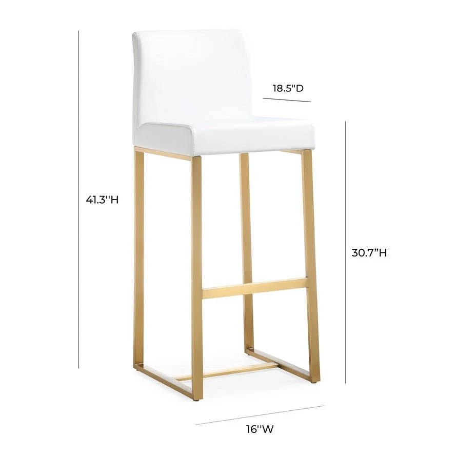 Denmark White Performance Vegan Leather and Gold Steel Barstool - Set of 2 - Image 9