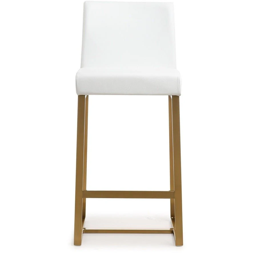 Denmark White Performance Vegan Leather and Gold Steel Counter Stool - Set of 2 - Image 4